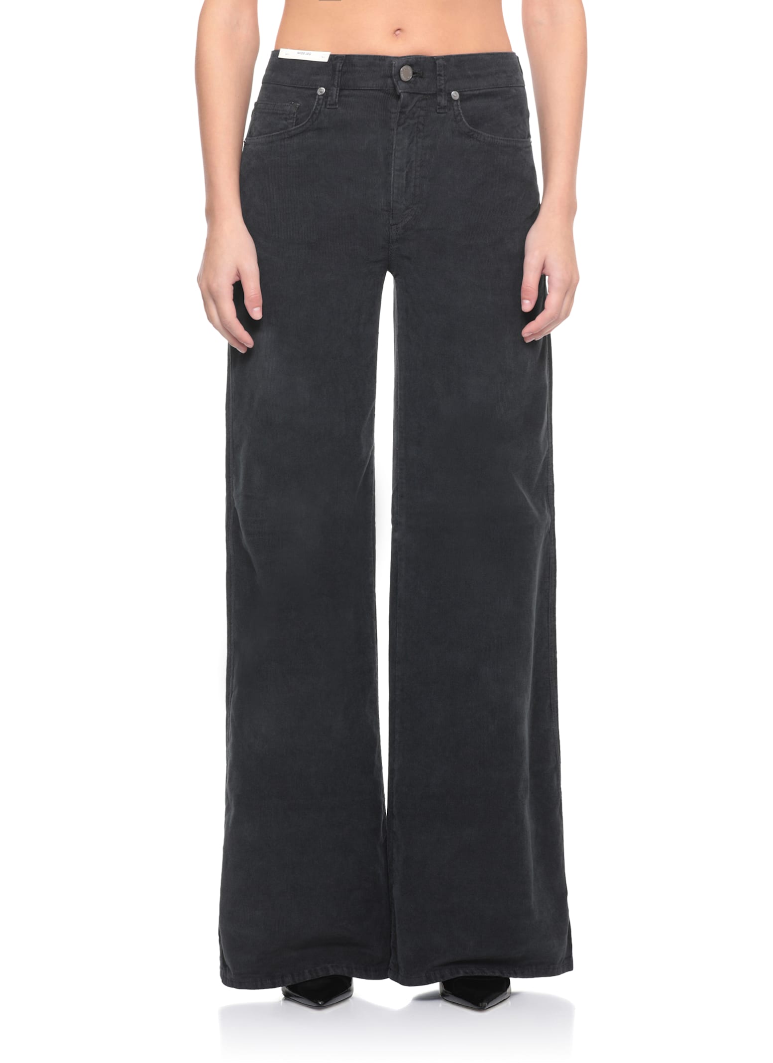 Pt Torino Wide-leg Denim Corduroy Trousers Five Pockets In Black