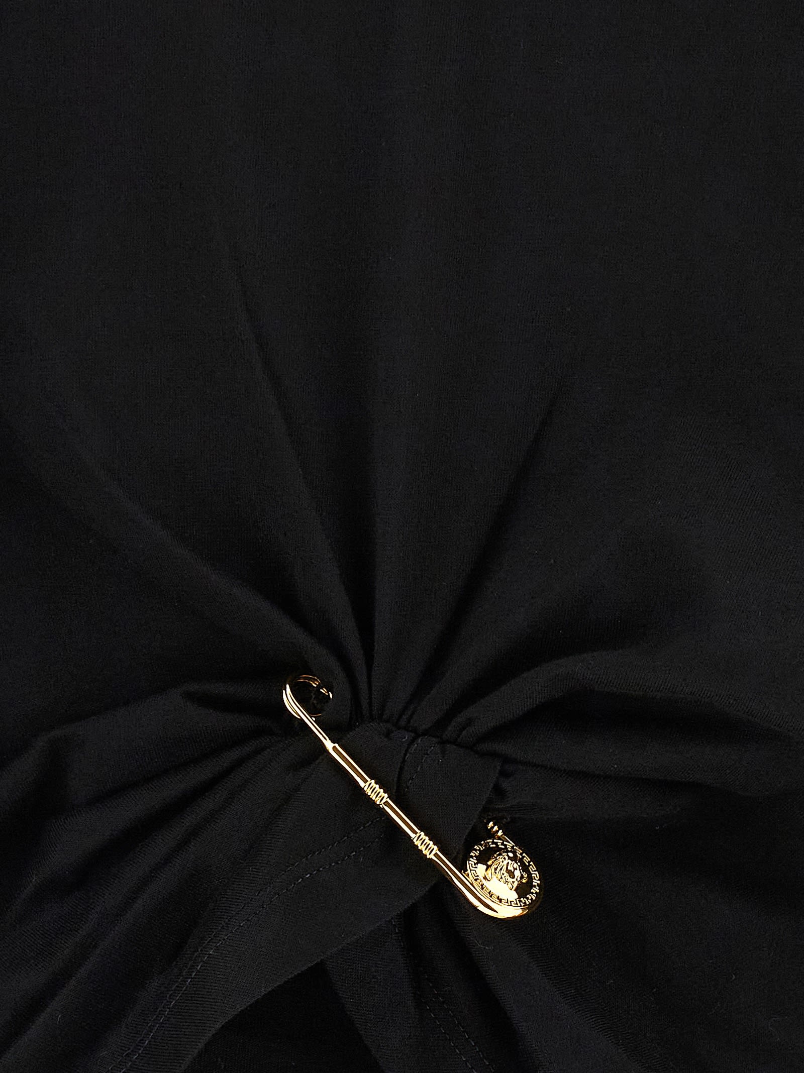 Versace Safety Pin Crop T-shirt With Drawstring Waist In Black