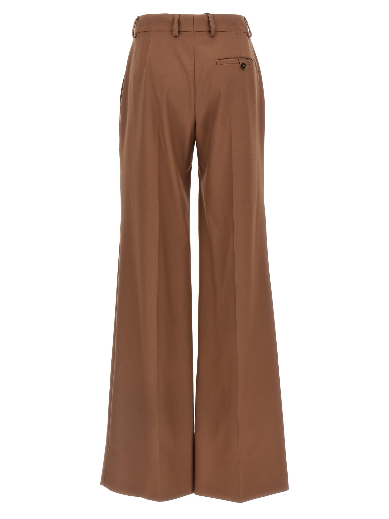 Stella Mccartney Wool Trousers With Wide Leg And Front Crease In Brown