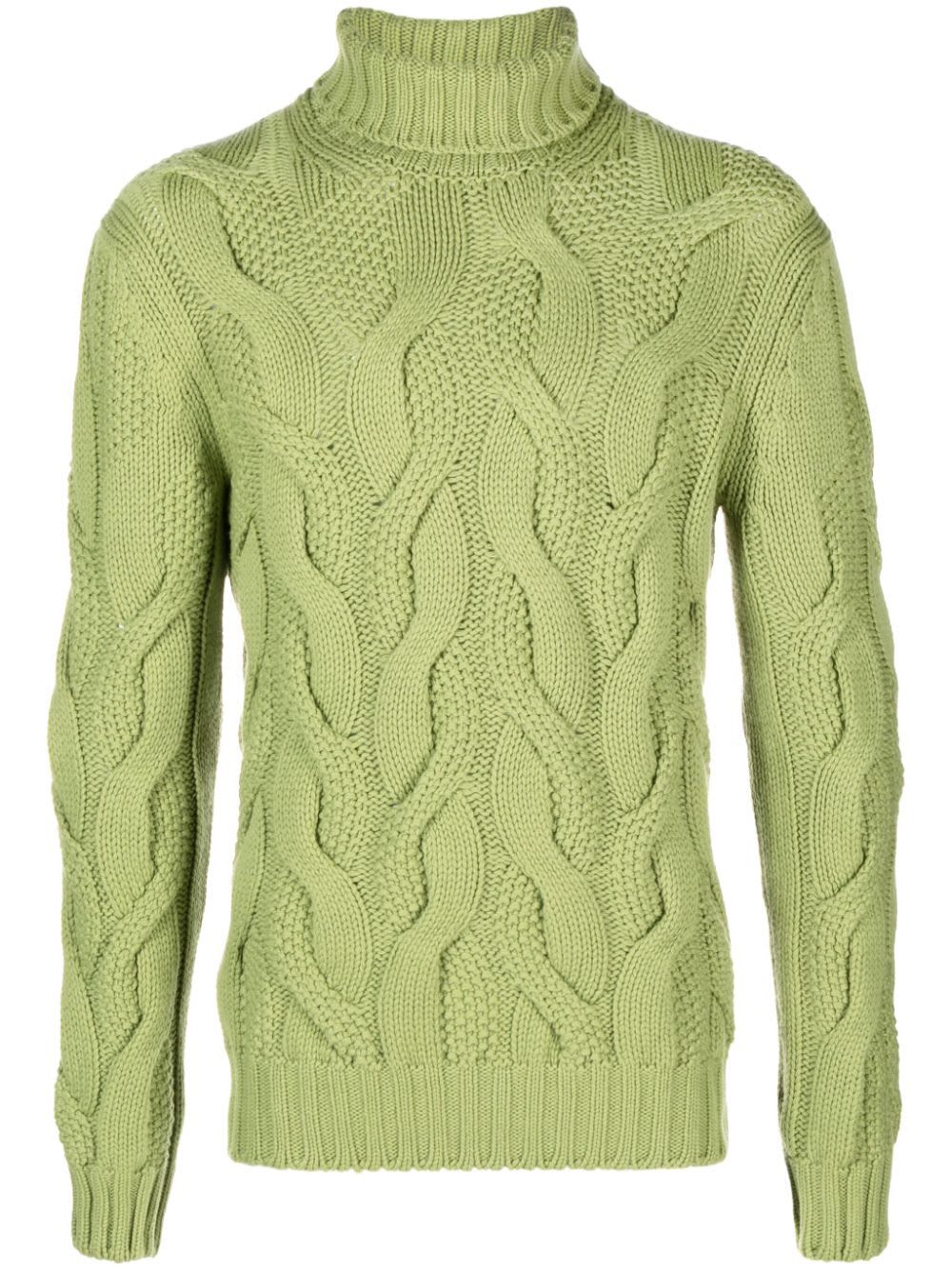Shop Barba Napoli Turtle Neck Sweater With Braid In Lime