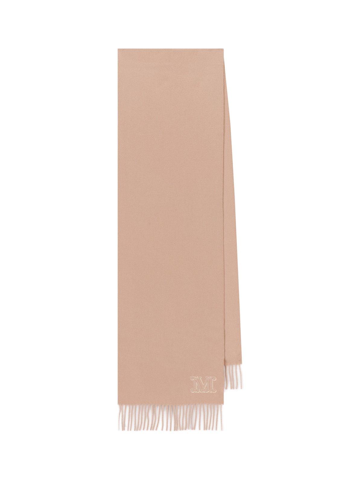 Shop Max Mara Logo Motif Embroidered Fringed Scarf In Rosa Opale