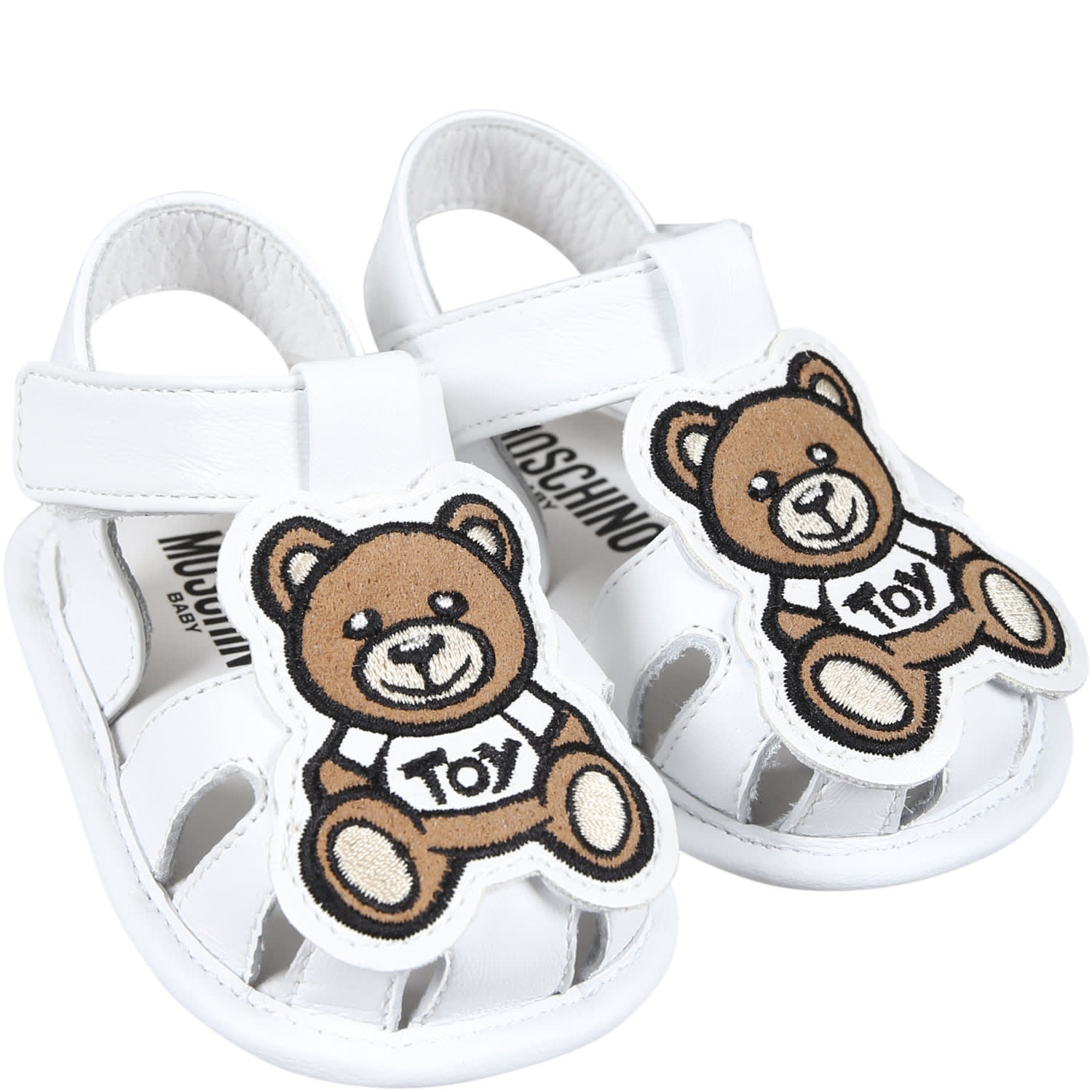 Shop Moschino White Sandals For Babykids With Teddy Bear