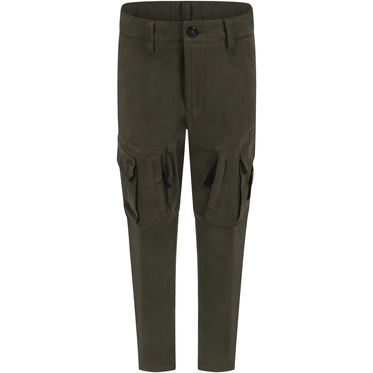 Stone Island Junior Green Pants For Boy With Iconic Patch