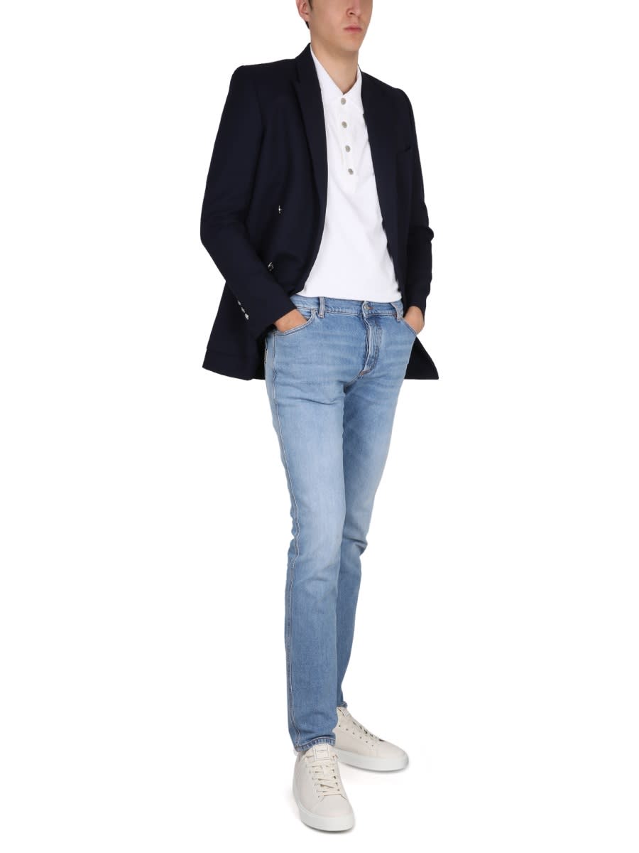 Balmain Tailored Wool Blazer With Back Slit And Padded Shoulders In Blue