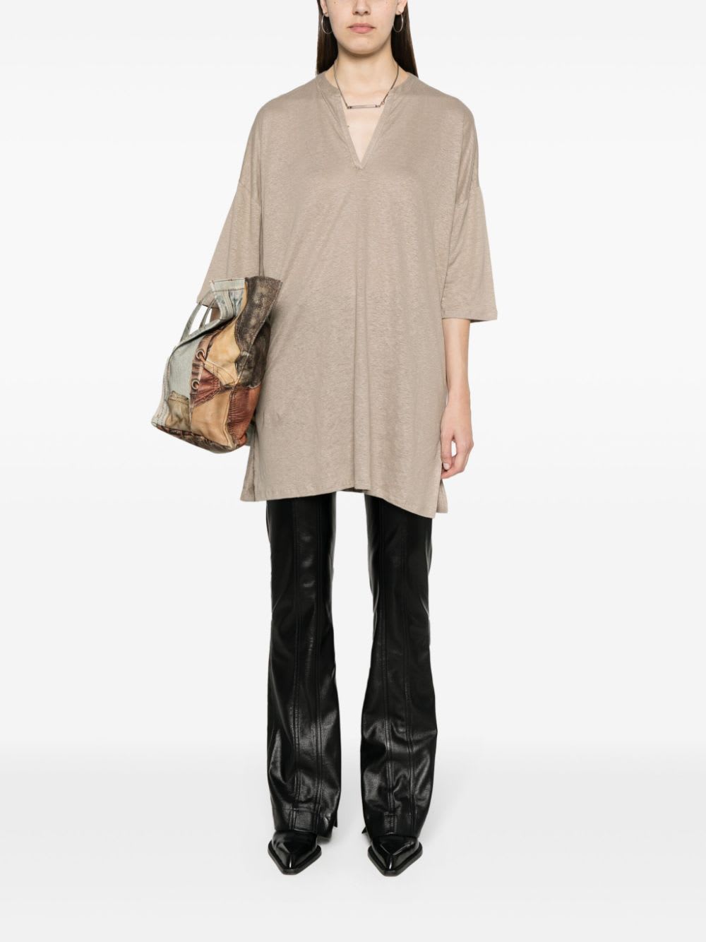 Majestic Linen Blend Tunic Dress In Neutral