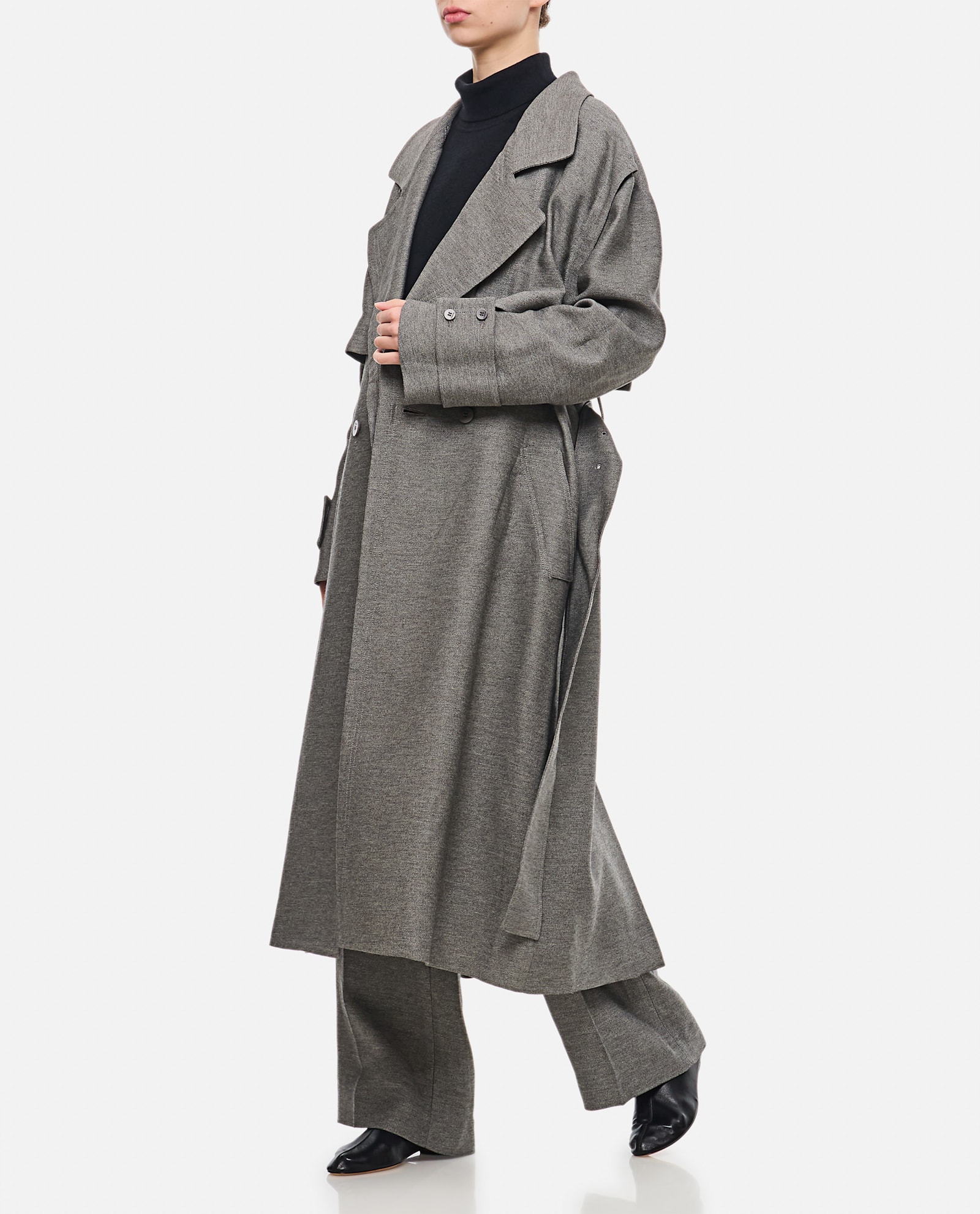 Shop Jw Anderson Longline Cotton Trench Coat In Grey