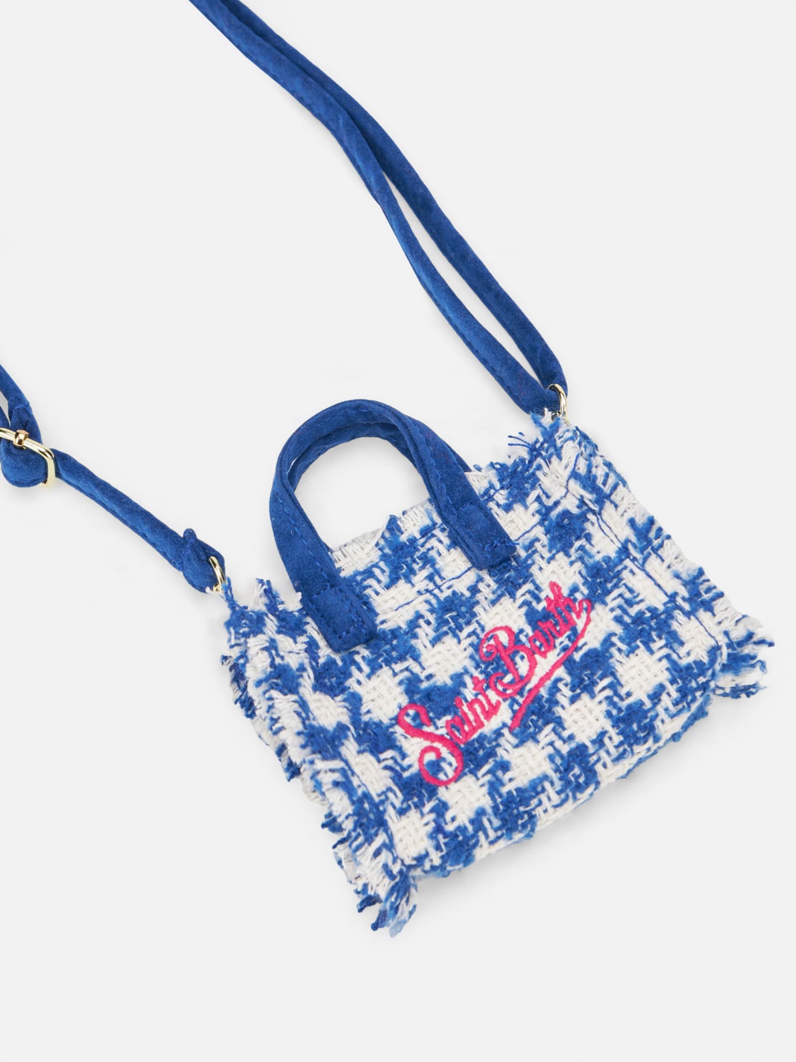 Mc2 Saint Barth Wooly Key Holder With Pied De Poule Pattern In Blue