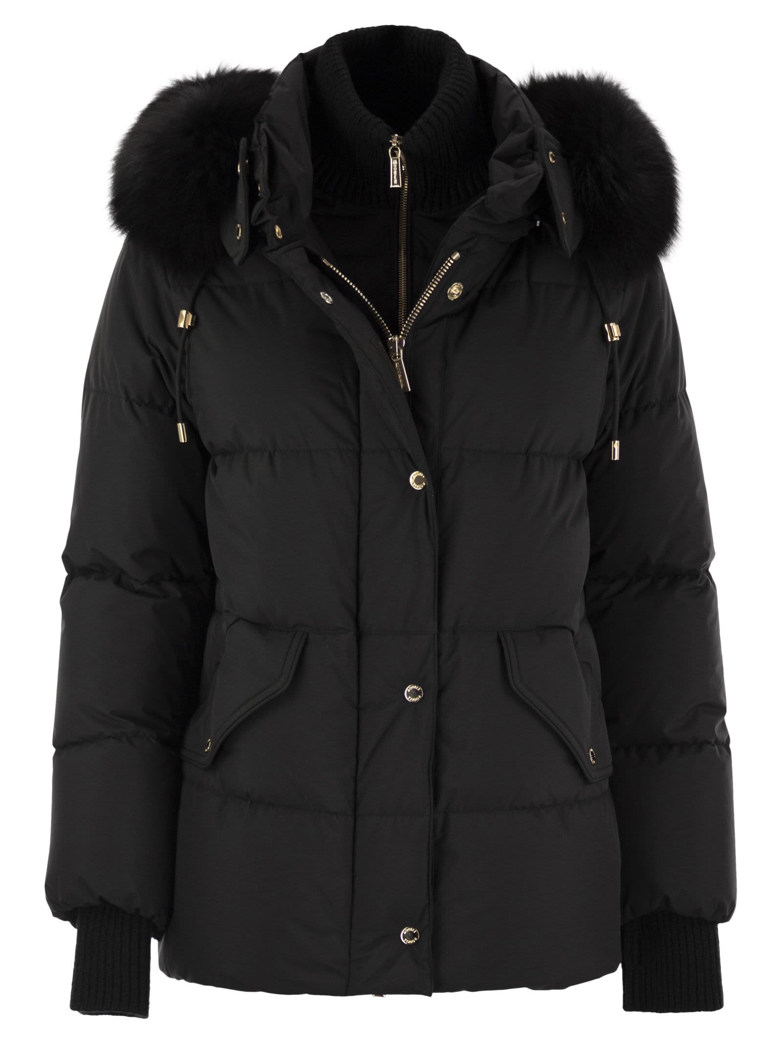 Moorer Quilted Jacket With Removable Fur Hood In Black