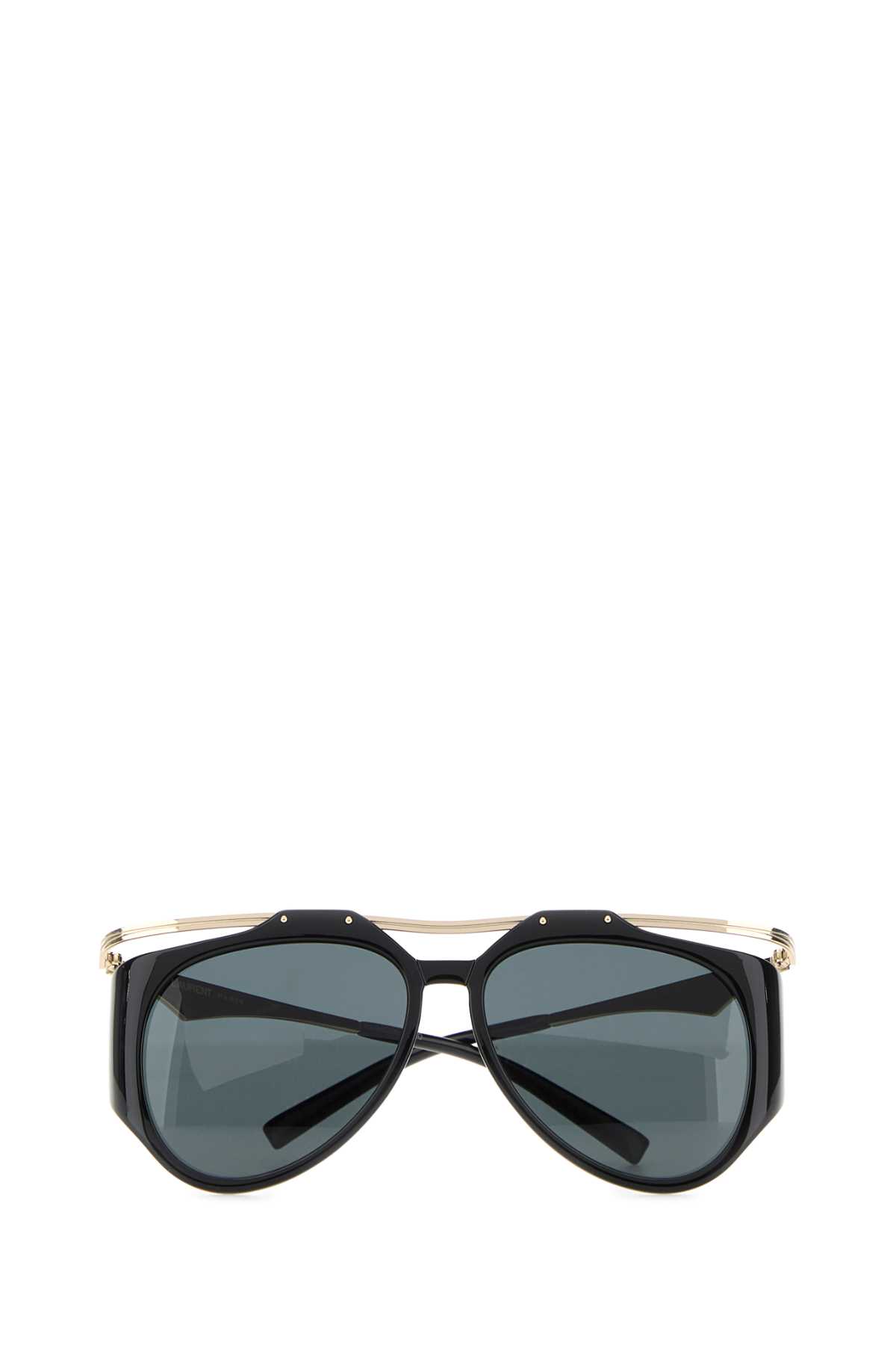 Shop Saint Laurent Black Acetate M137 Amelia Sunglasses In Blackgold
