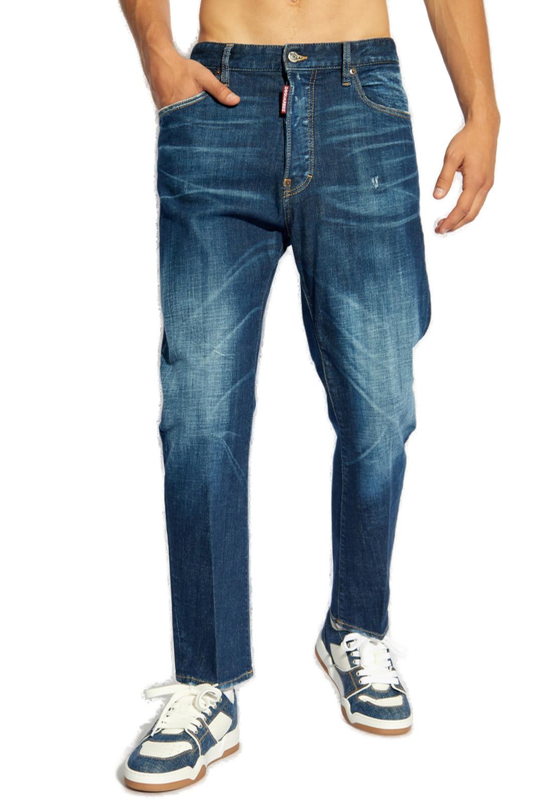 Shop Dsquared2 Distressed Straight-leg Jeans In Denim