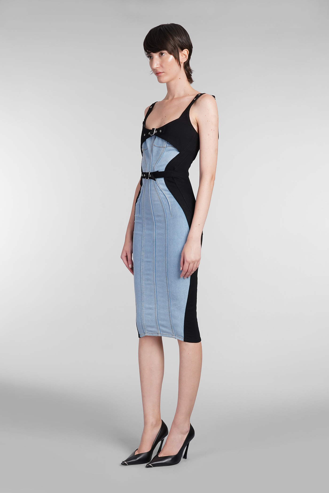 Shop Mugler Dress In Blue Cotton