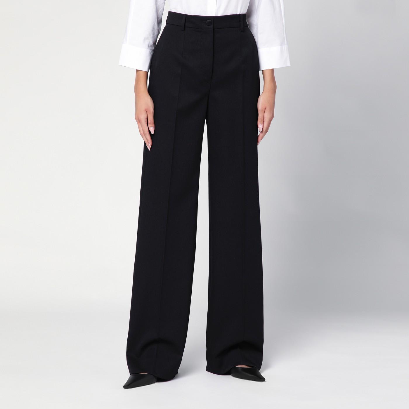 Dolce & Gabbana Black Wool Flared Trousers In Nero
