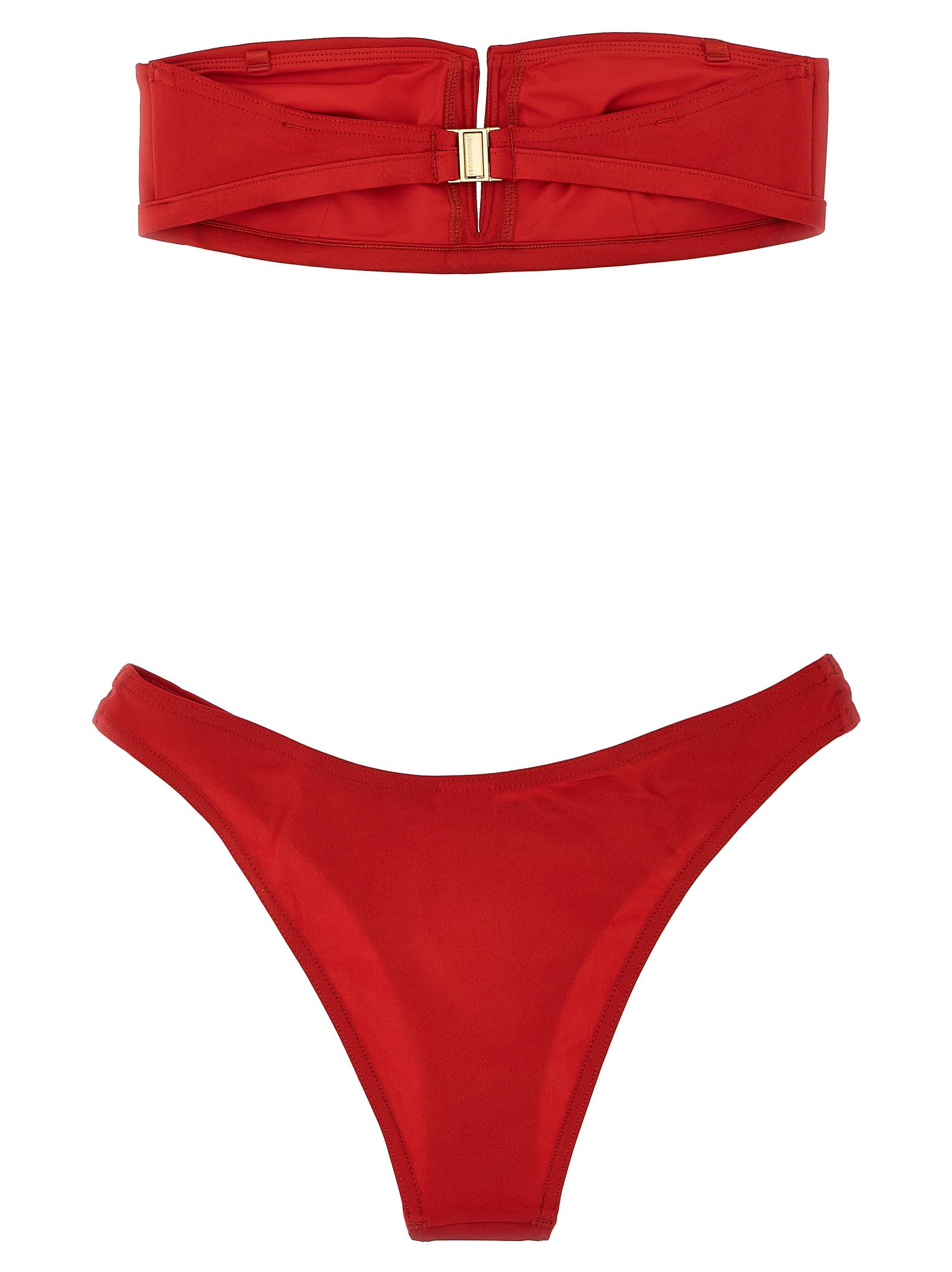 Zimmermann Everley V Wire Bandeau Bikini In Red