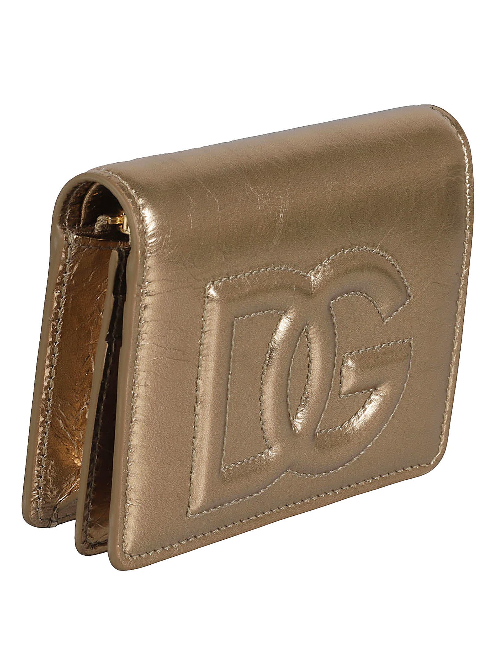 Shop Dolce & Gabbana Logo Embossed Metallic Wallet In Gold