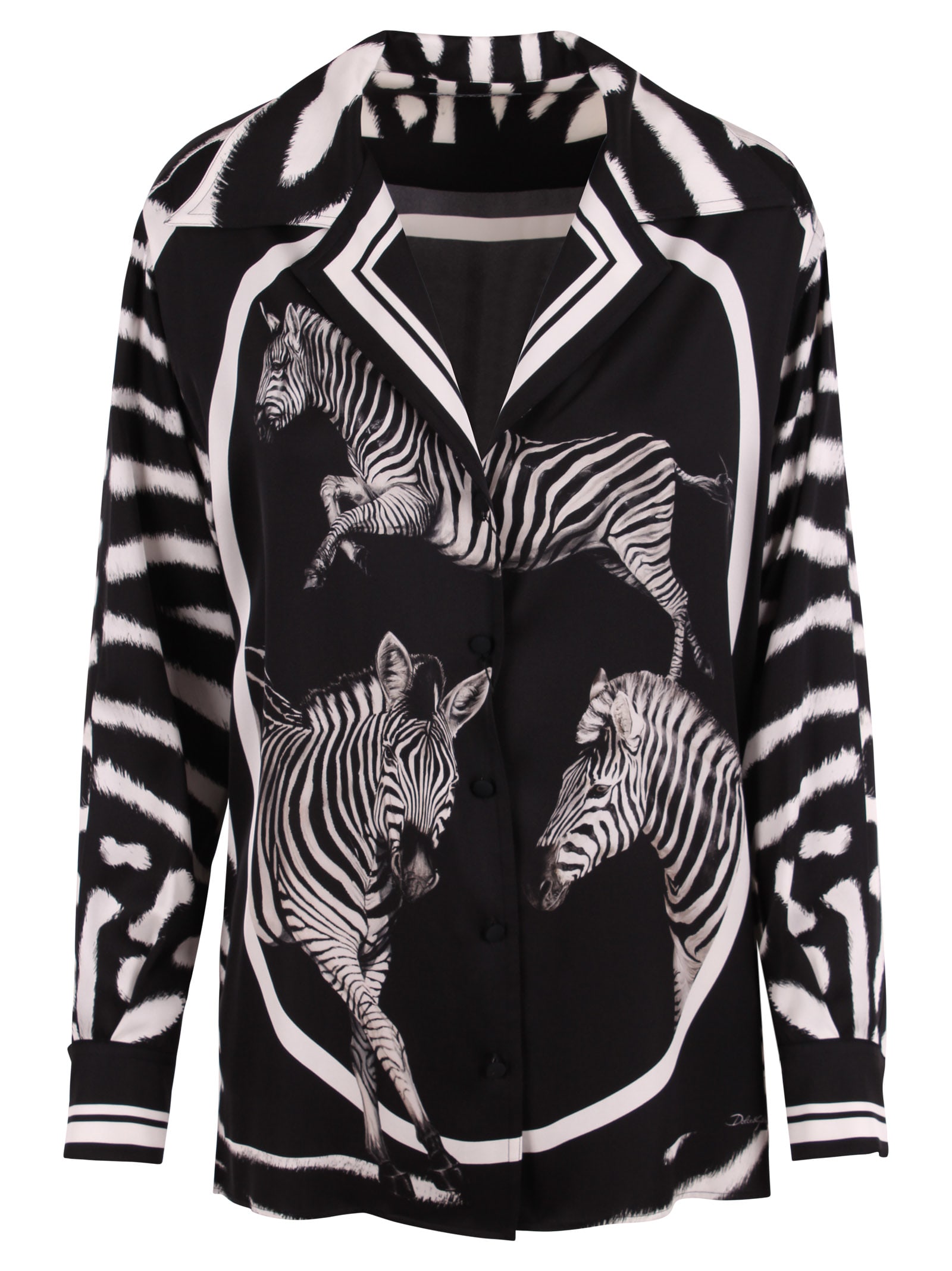 Dolce & Gabbana Zebra-print Silk Shirt In Black