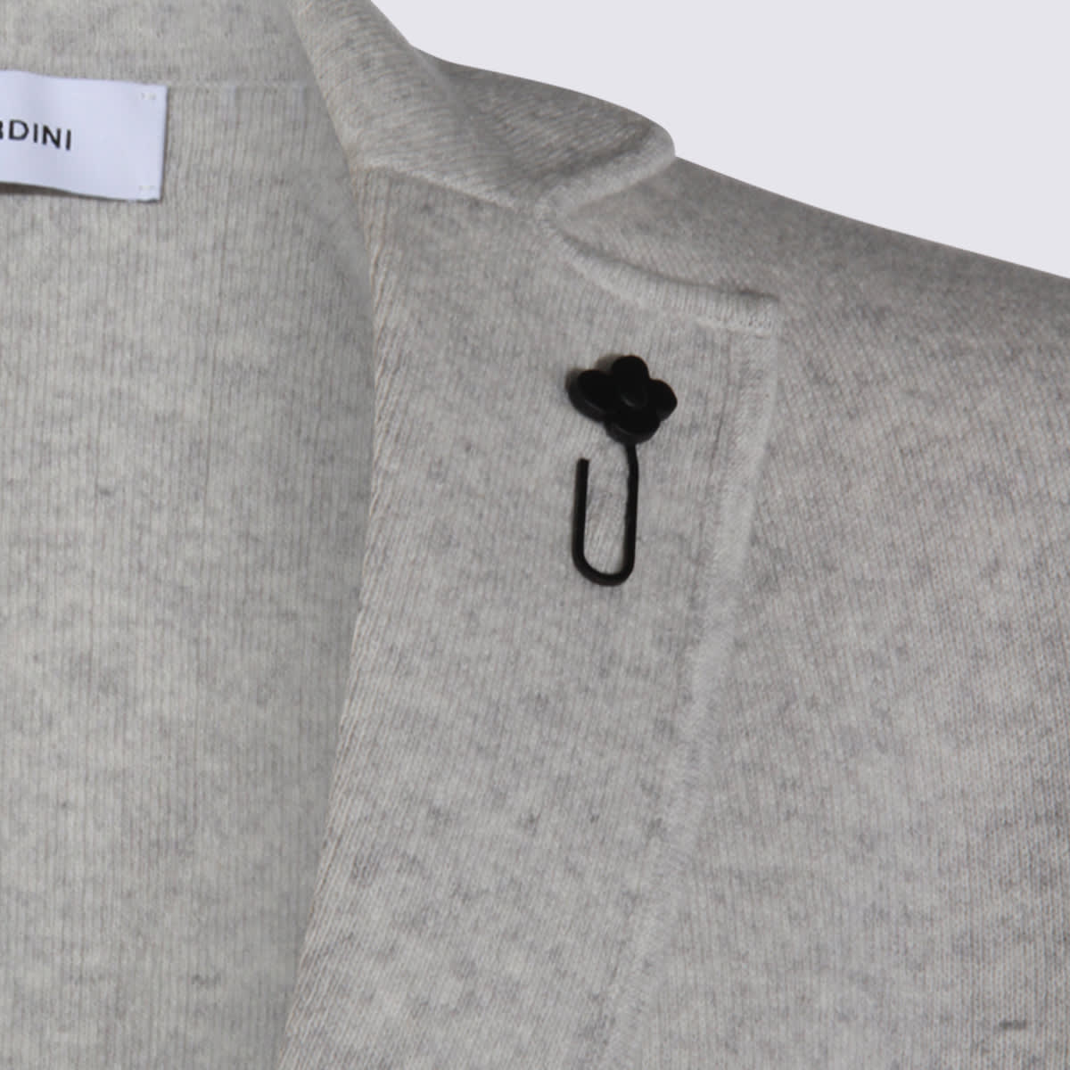 Lardini Crewneck Sweater With Notch Lapel And Patch Pockets In Gray