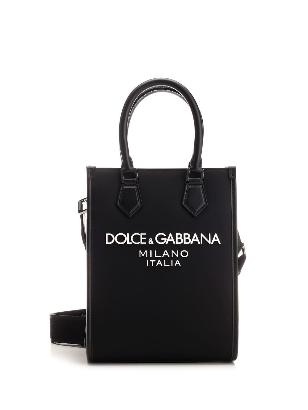 Shop Dolce & Gabbana Small Shopping Bag With Rubberized Logo In Nero