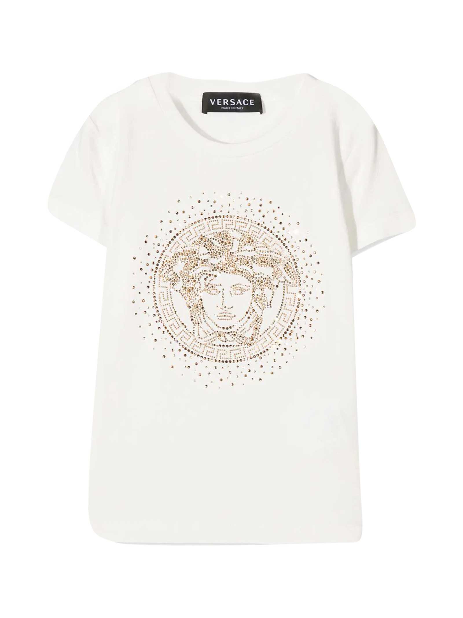 Versace White T-shirt With Golden Print Young