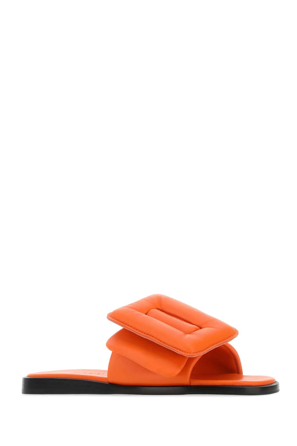 Shop Boyy Orange Leather Puffy Slippers In Puffinsbill