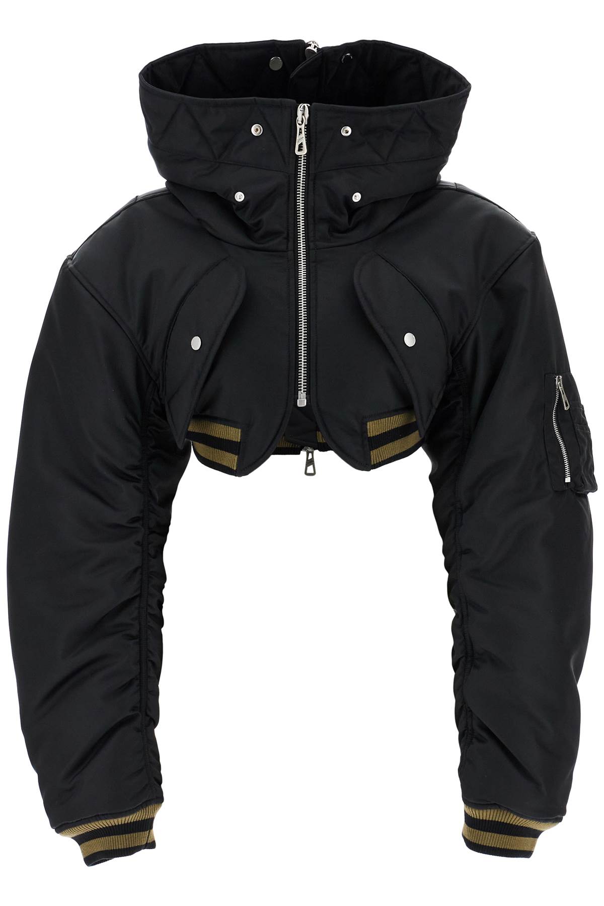 Jean Paul Gaultier Cropped Black Nylon Padded Bomber Jacket With Hood