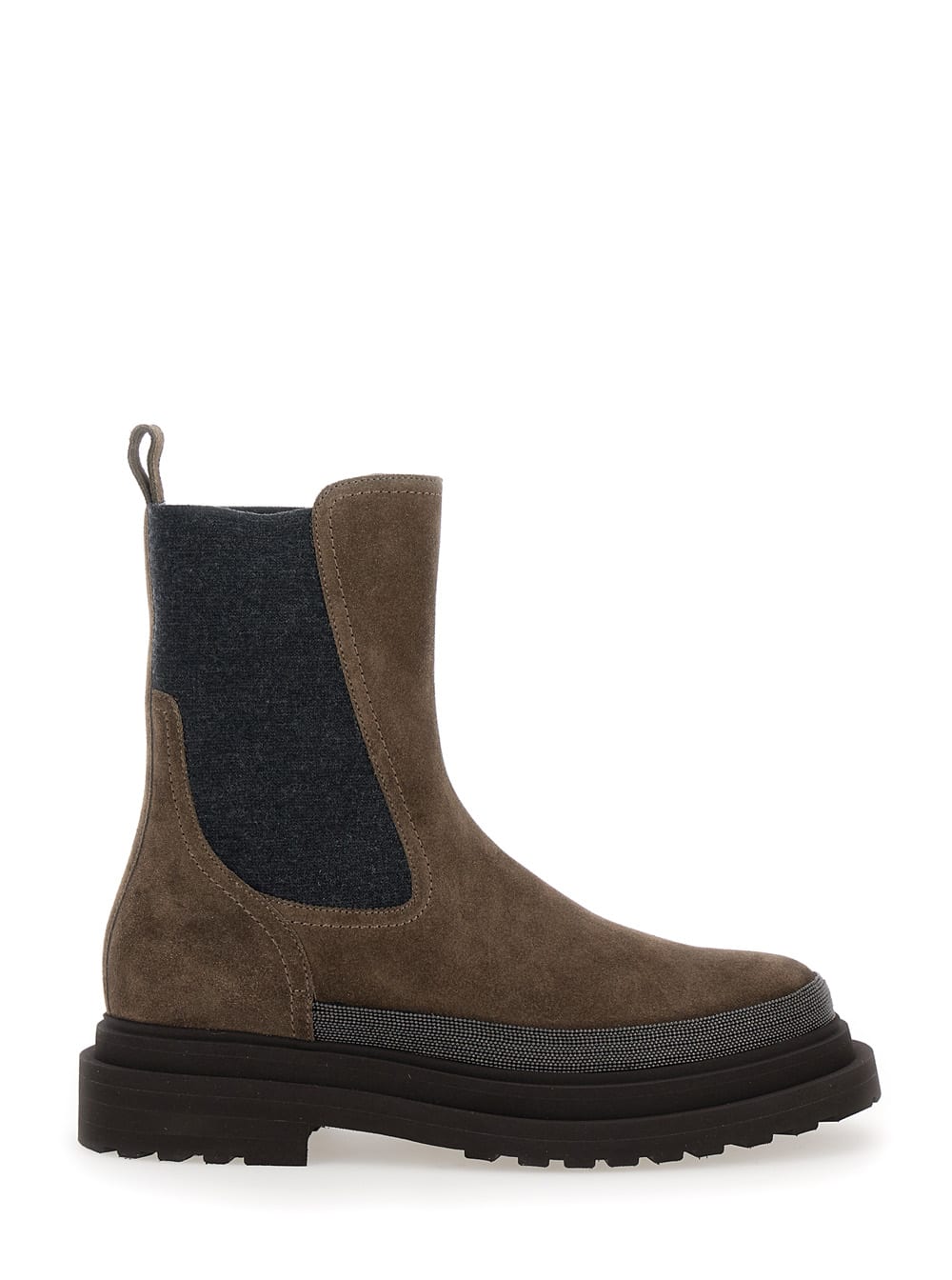 Shop Brunello Cucinelli Brown Ankle Boots With Monile Detail In Suede Woman