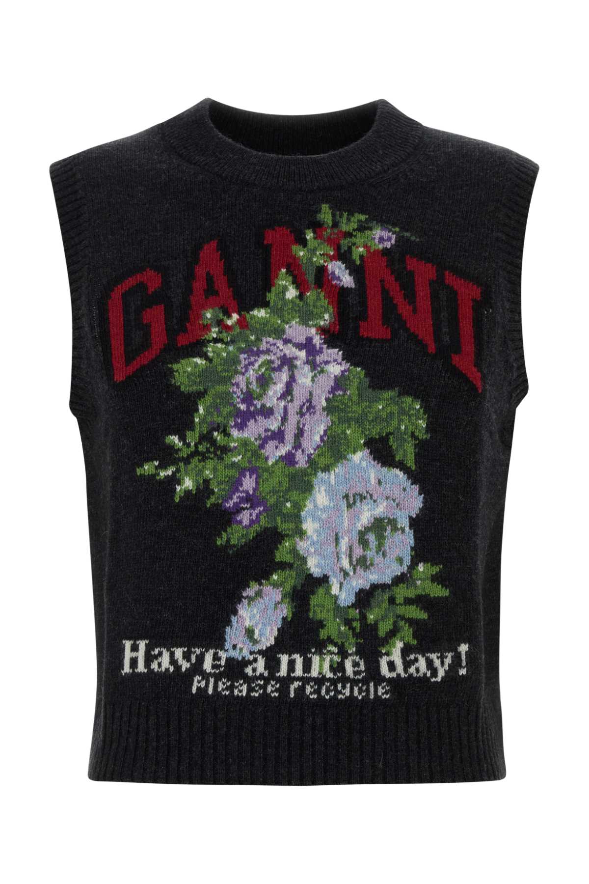 Ganni Slate Wool Blend Vest In Black