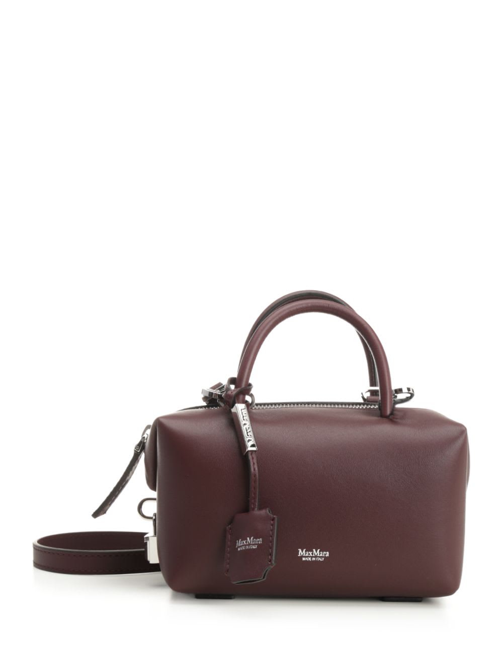 Max Mara Hold All S Square Bauletto Calf Leather Handbag Handbags Bordeaux