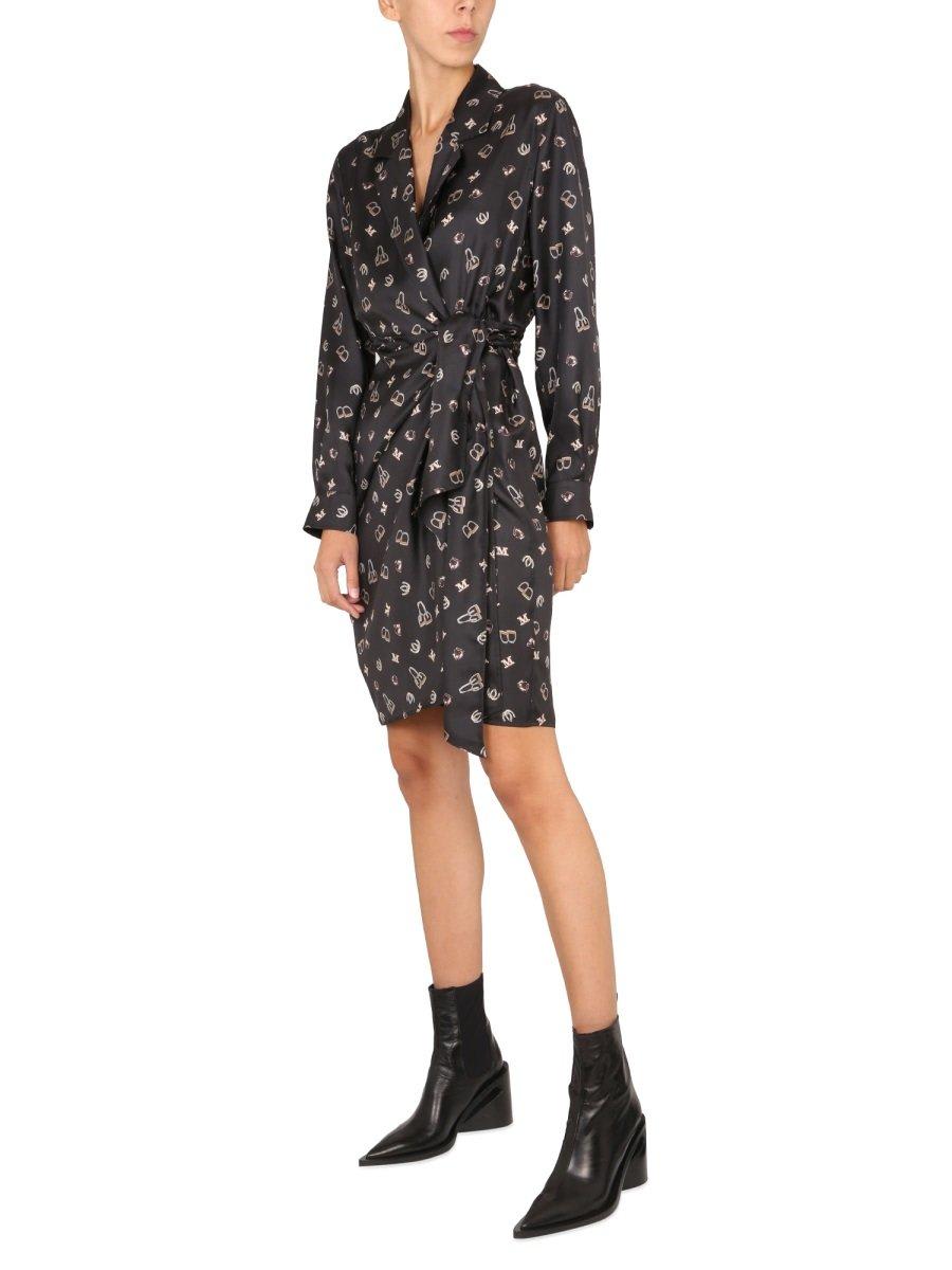 Shop Max Mara Allover Patterned Longsleeved Dress In Black