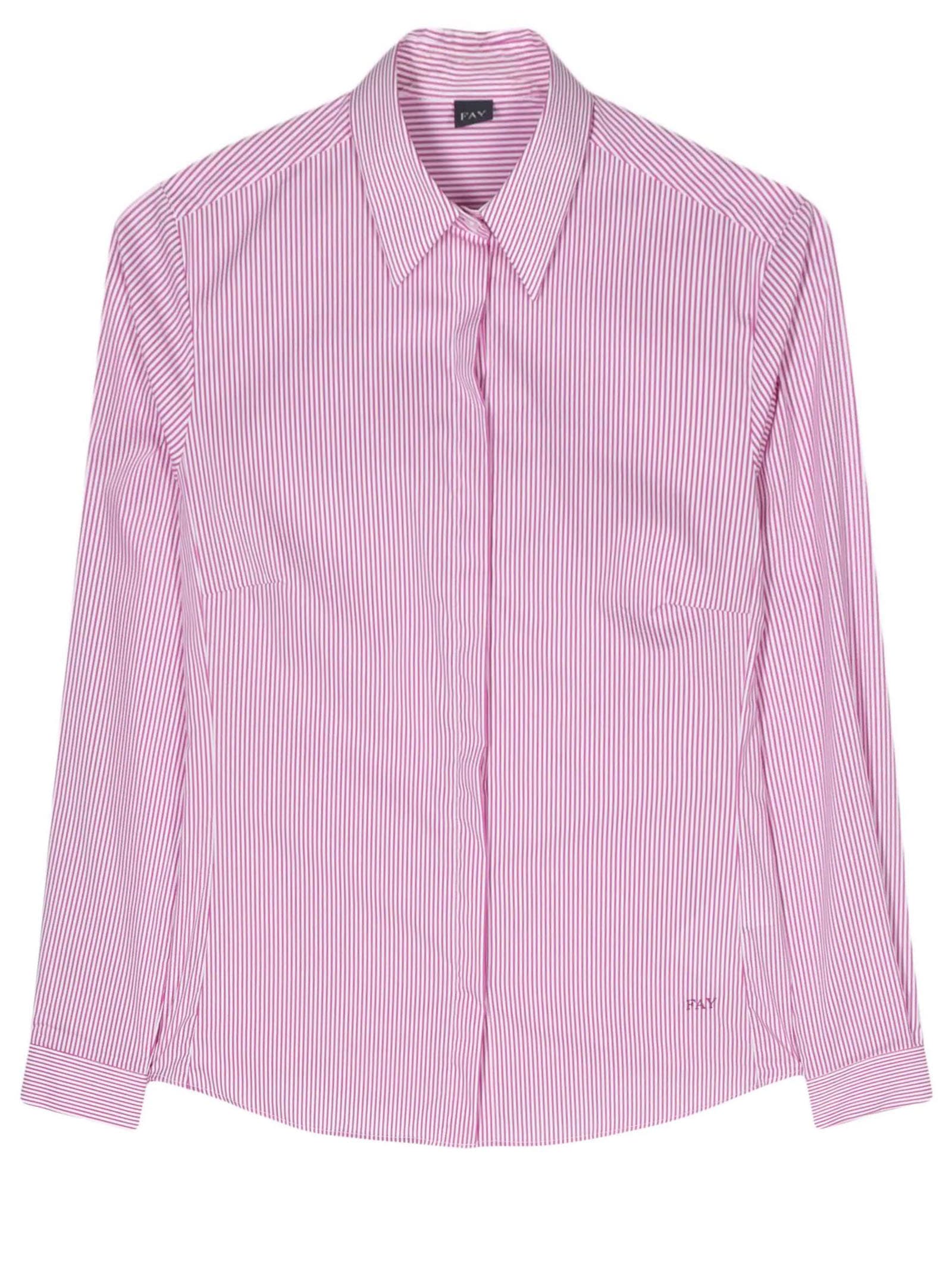 Shop Fay White And Pink Stretch Cotton Shirt