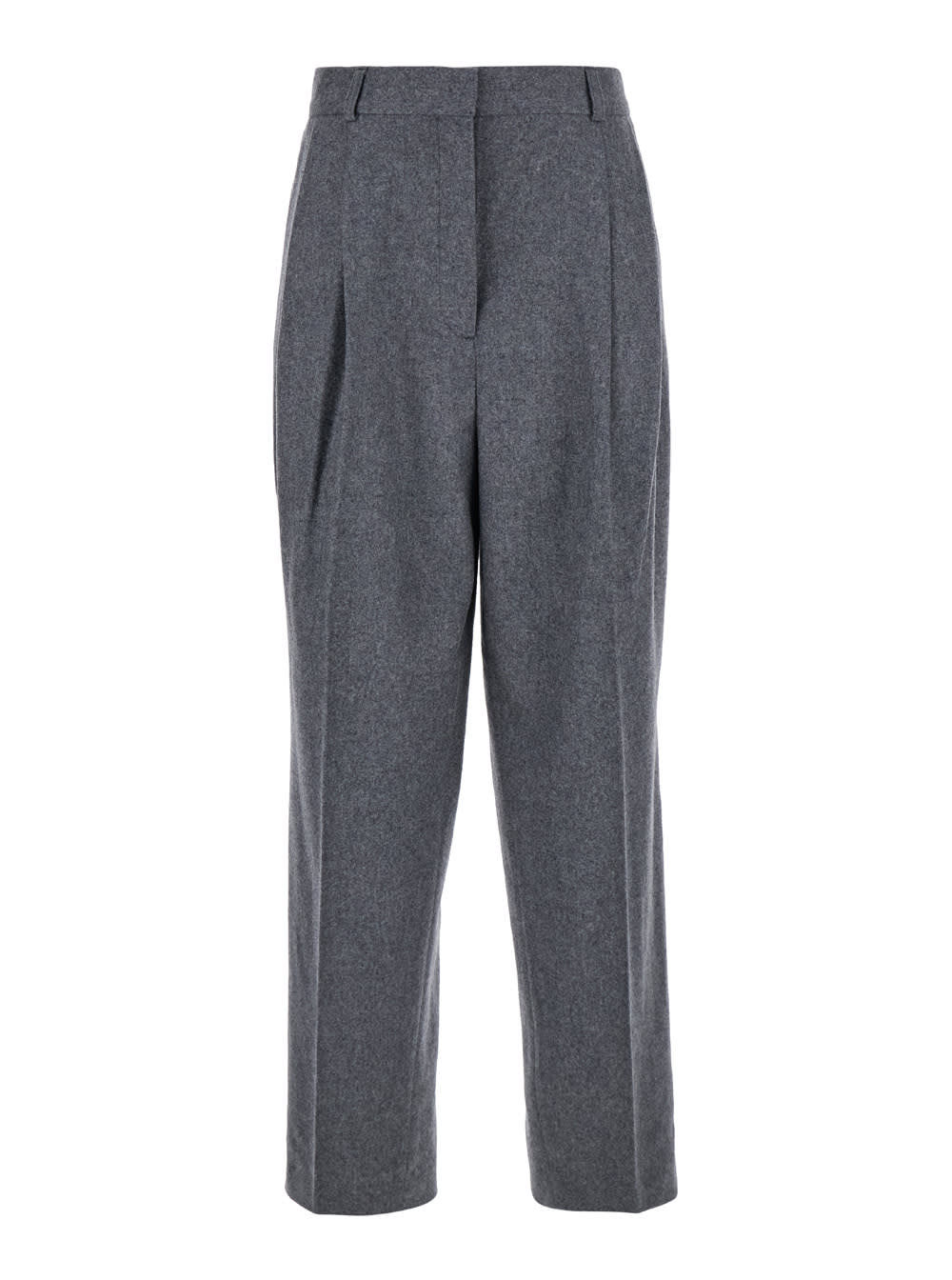 Shop Totême Grey Pants With Belt Loops And Pences In Wool Blend Woman