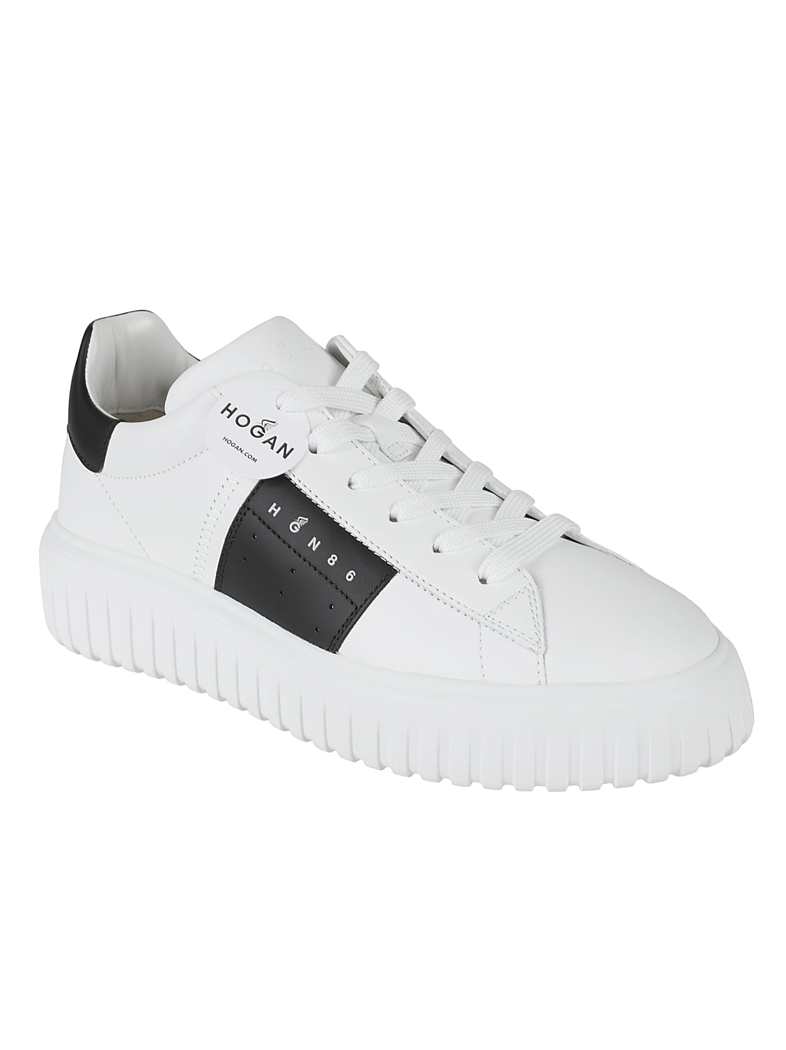 Shop Hogan H-stripes Sneakers In White/black