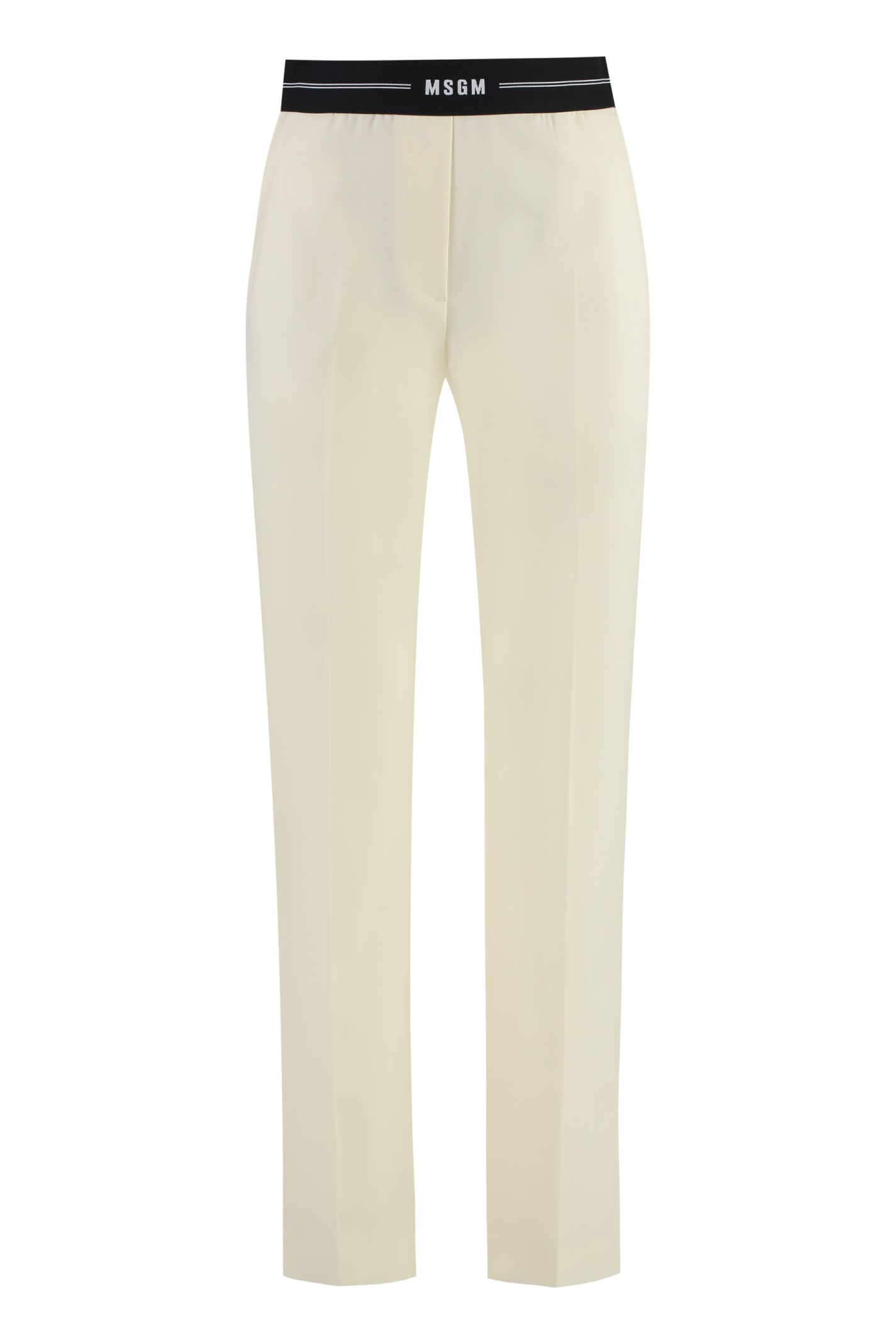 Shop Msgm Wool Trousers In Ivory