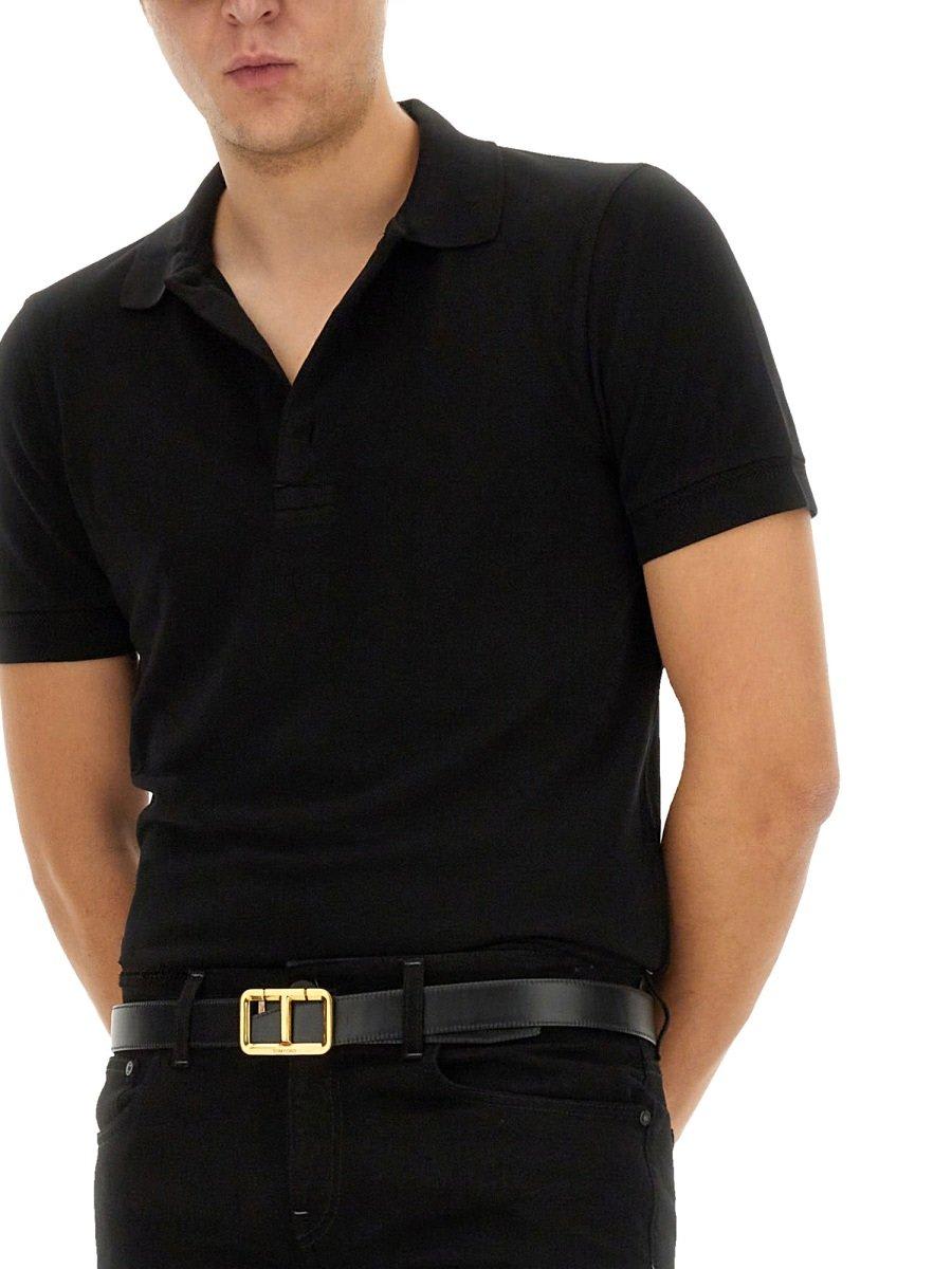 Tom Ford Black Short-sleeves Polo In Cotton Piquet Jersey In Black