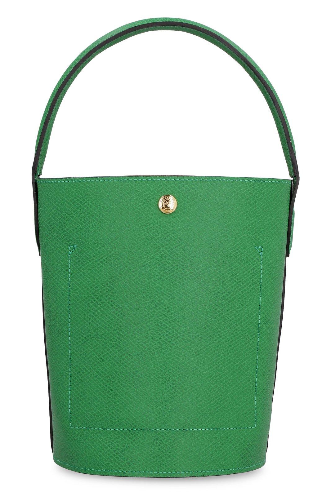 Shop Longchamp Ure Logo Embossed Small Bucket Bag In Green