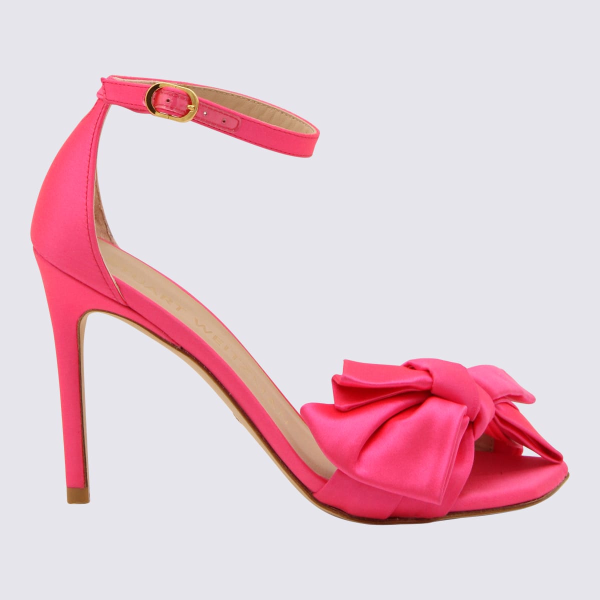 Shop Stuart Weitzman Hot Pink Satin Loveknot Sandals