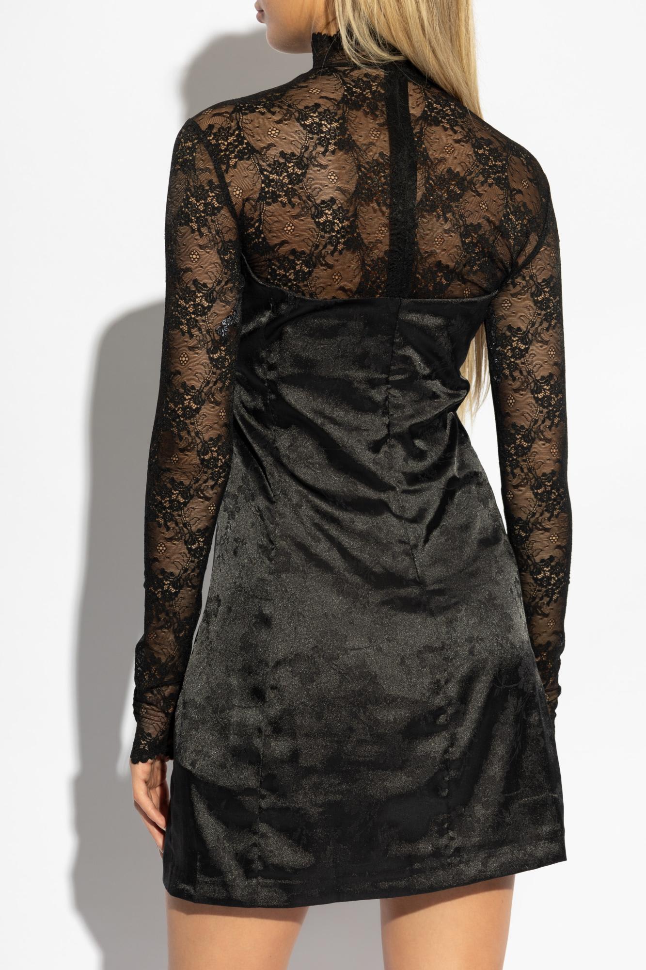 Versace Jeans Couture Long-sleeve Lace-panel Dress In Black