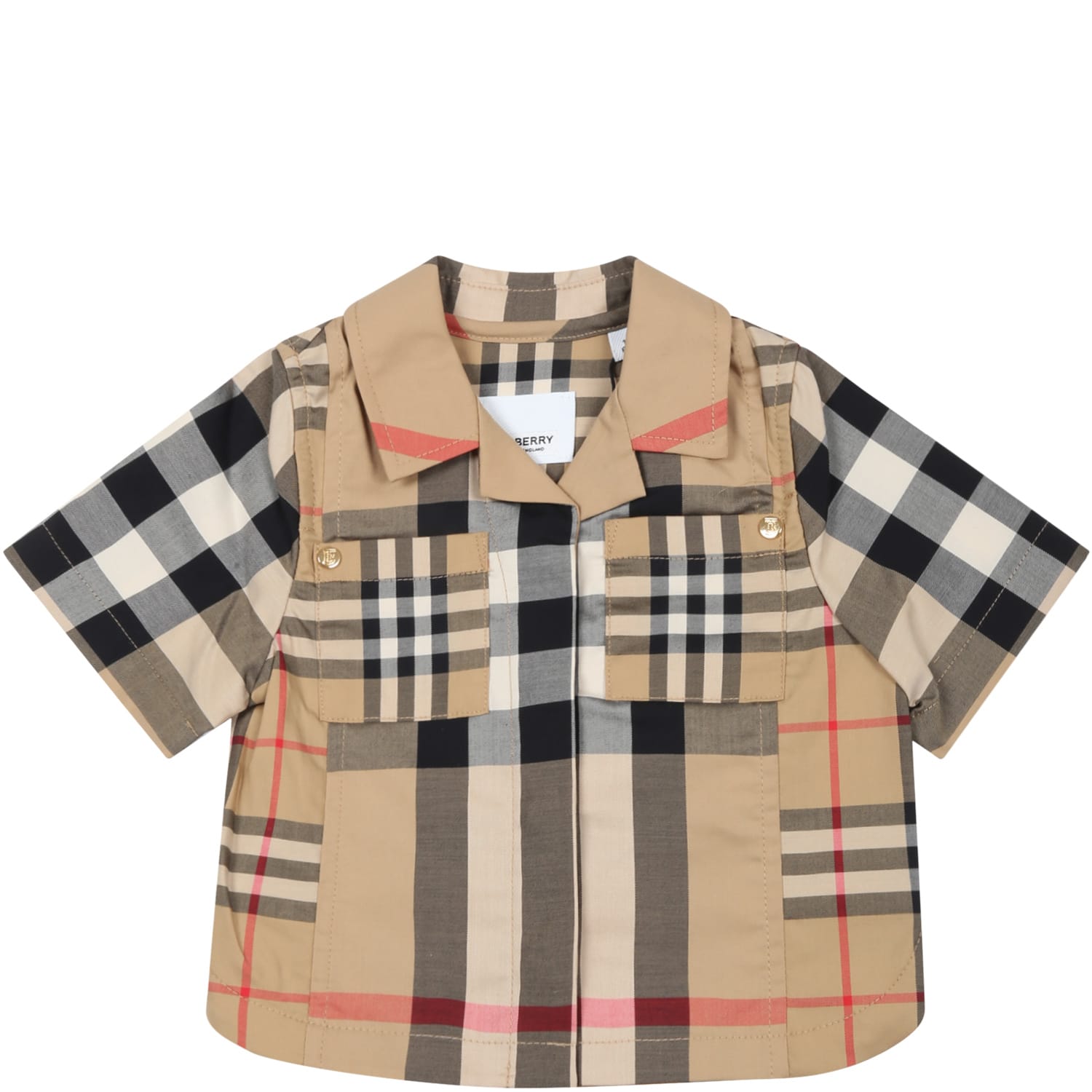 Burberry Babies' Beige Blouse For Kids With Iconic Vintage Check In Multicolor