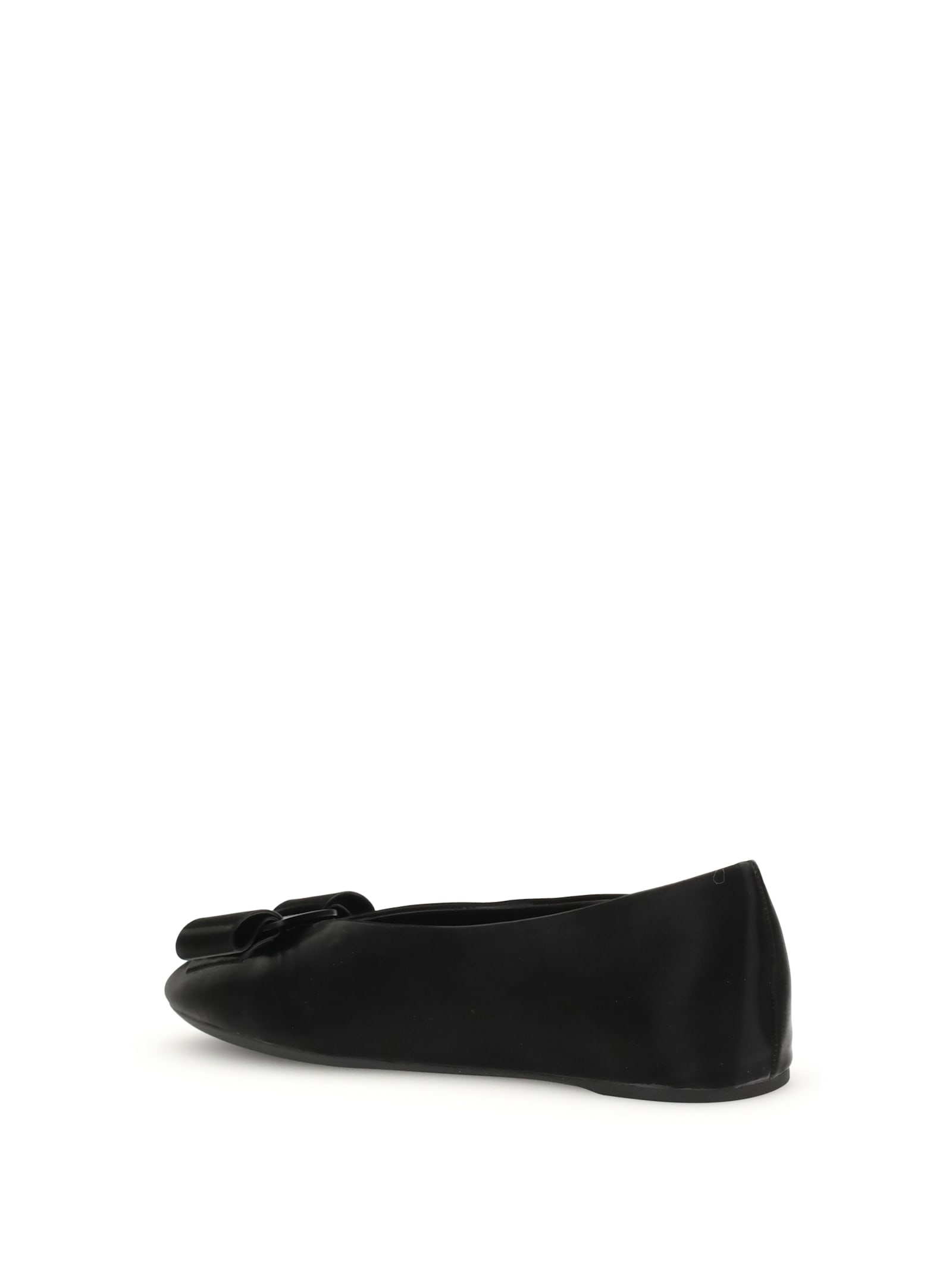 Ferragamo Leather Round Toe Ballerina Shoes With Bow Detail In Black
