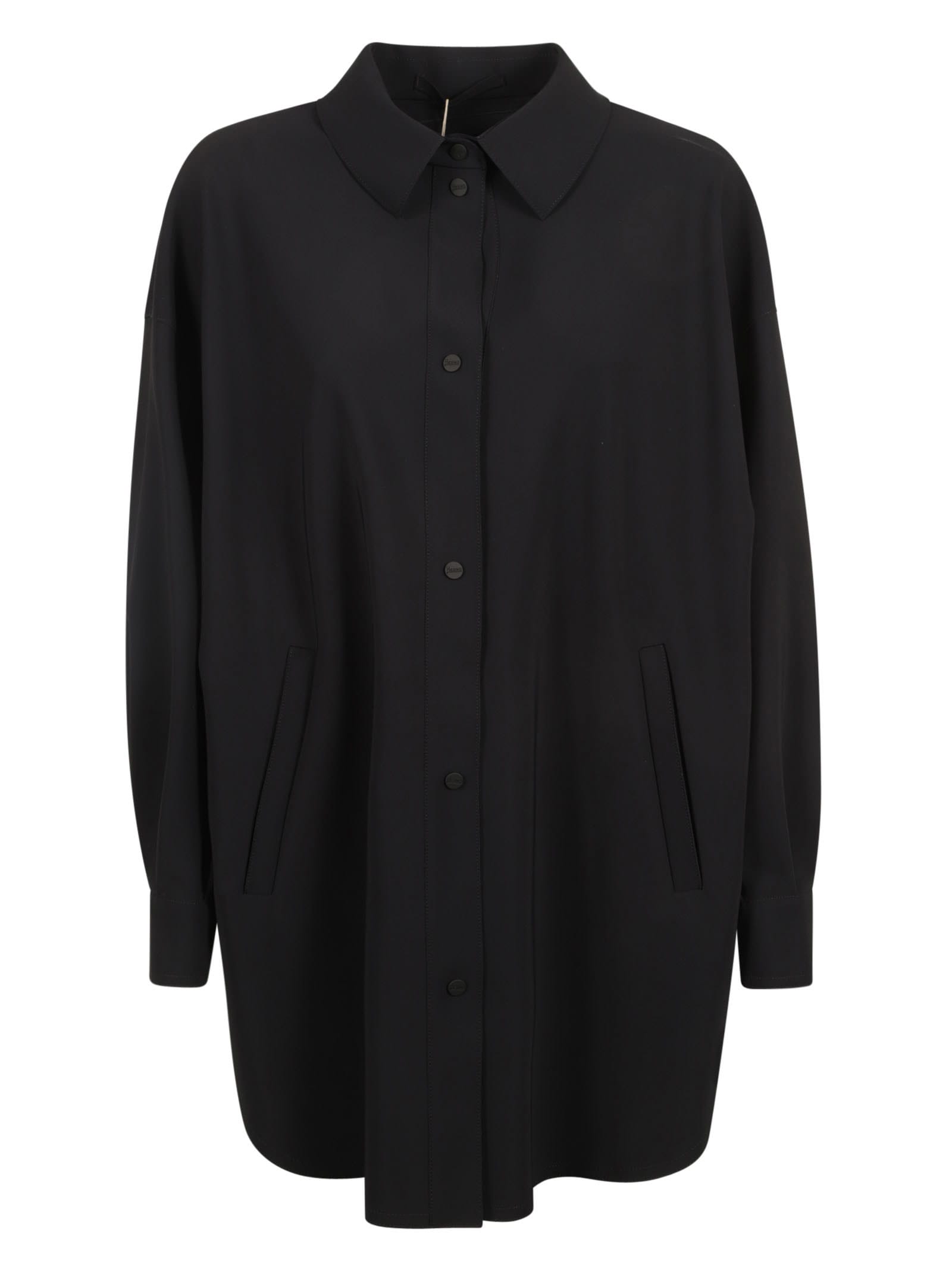 Shop Herno Oversized Plain Buttoned Jacket In Black