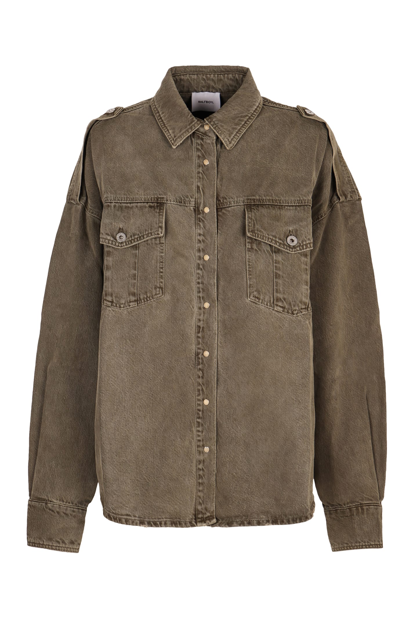 Shop Halfboy Denim Shirt In Green