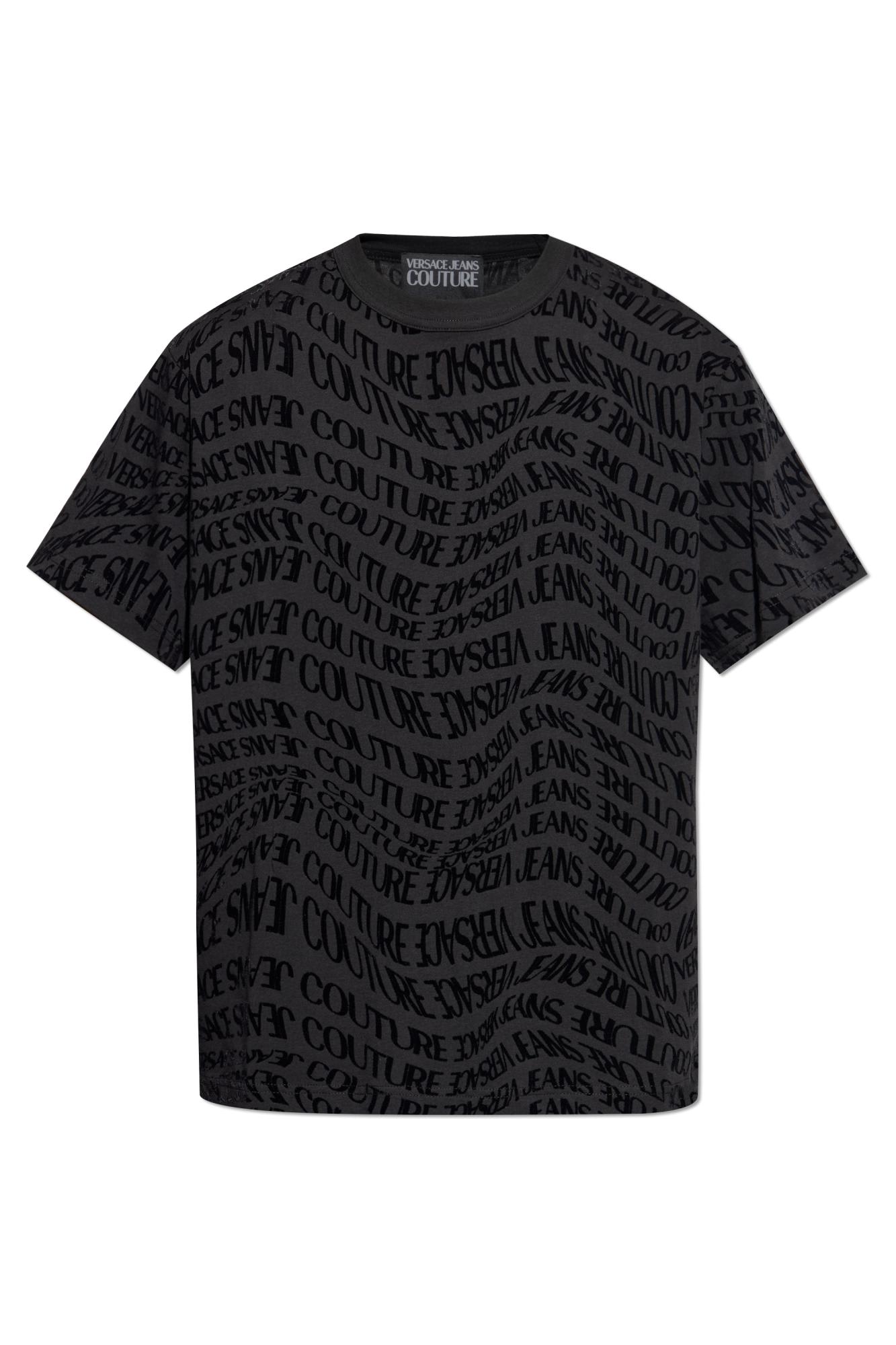 Versace Jeans Couture T-shirt With A Monogram And A Velvety Finish In Black