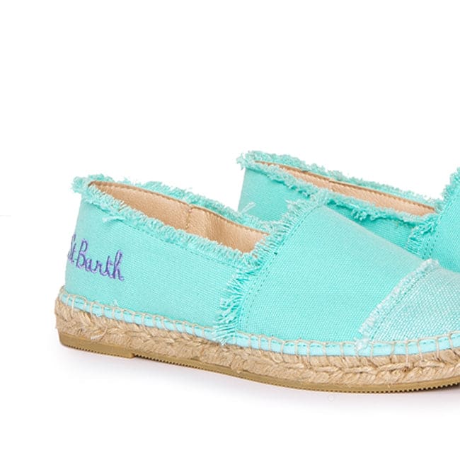 Shop Mc2 Saint Barth Water Green Canvas Espadrillas With Embroidery