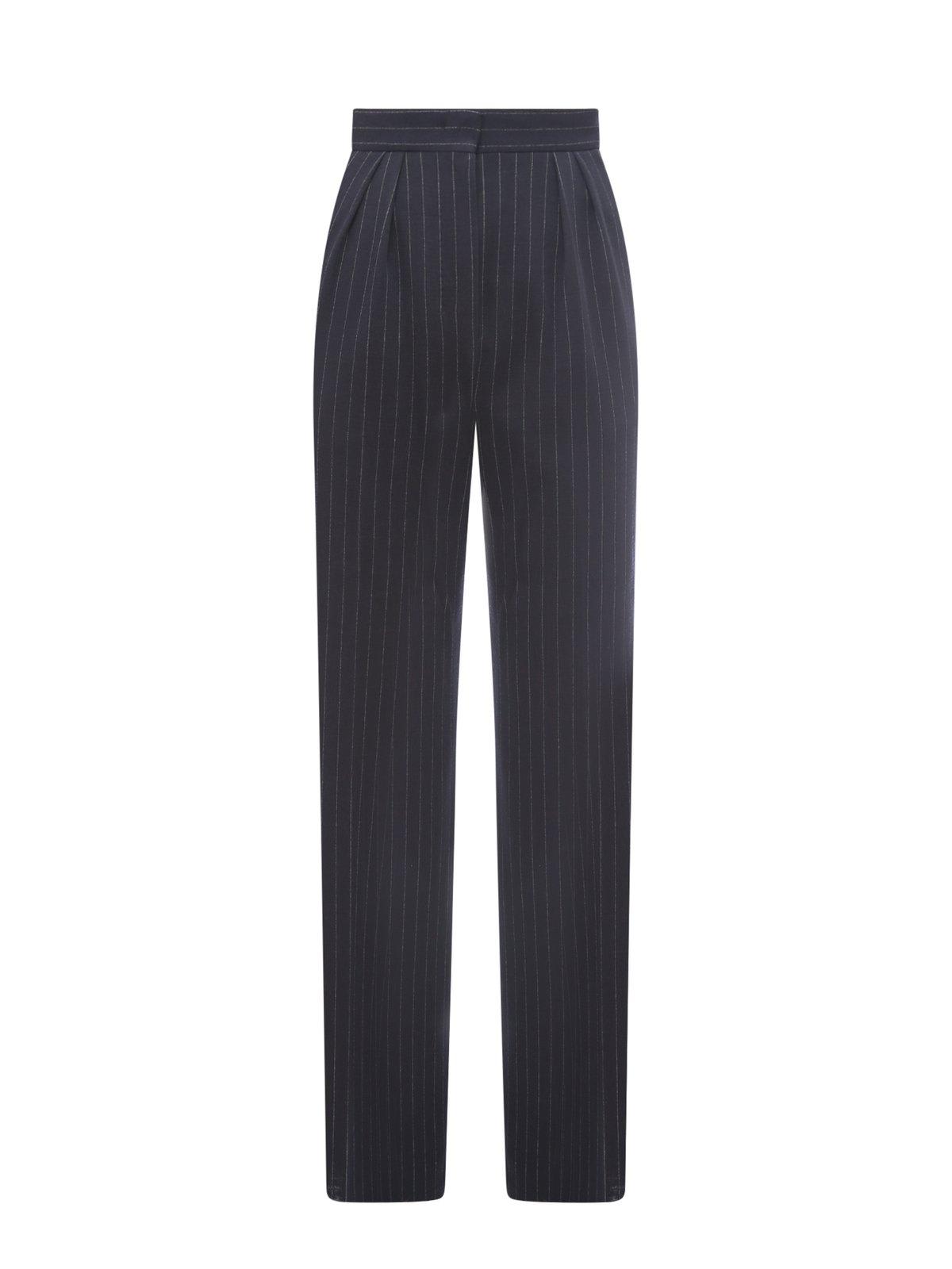 Shop Max Mara High-waisted Chalk-stripe Jersey Trousers In Blu