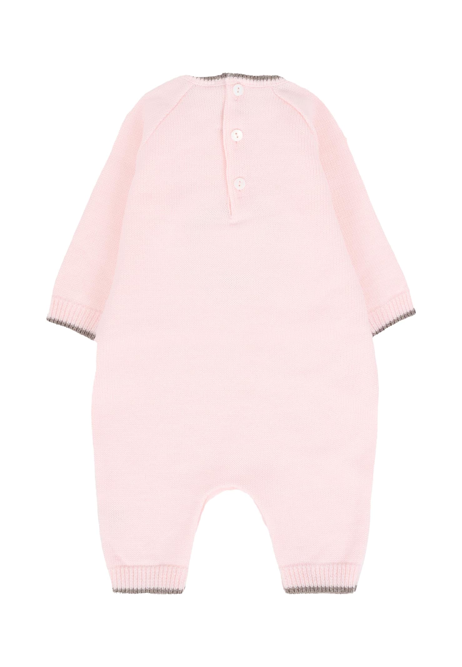 Little Bear Pink Romper For Baby Girl With Bear In Purple