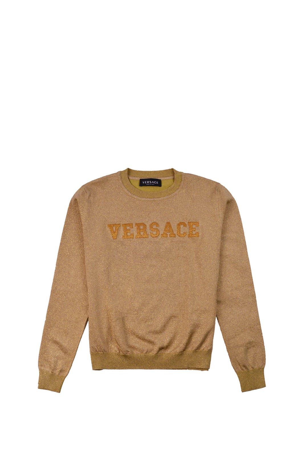 Young Versace Kids' Logo-appliqu Ong-sleeved Crewneck Jumper In Oro