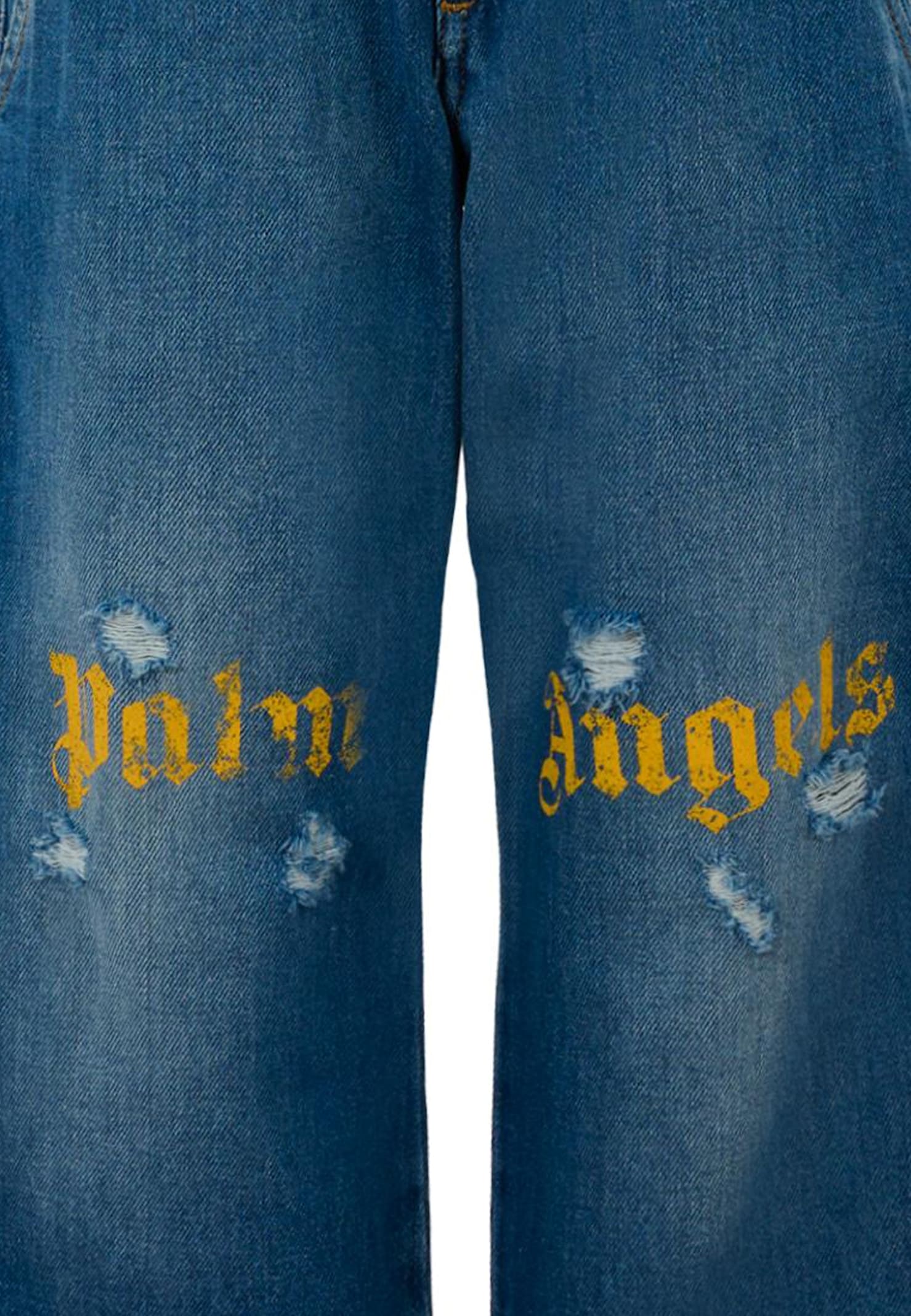 Palm Angels Logo-print Distressed Jeans In Blue