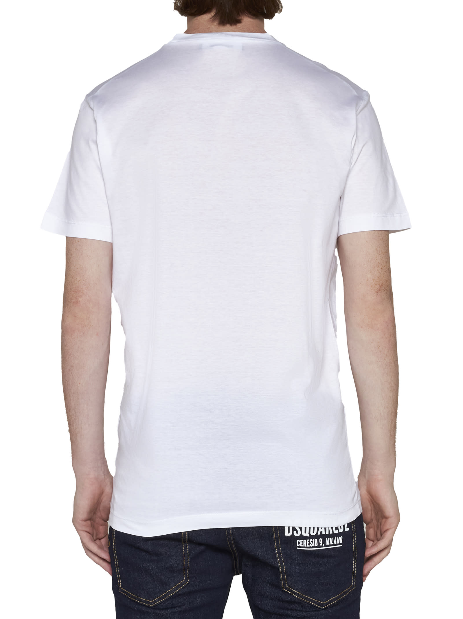 Dsquared2 White Crewneck T-shirt With Maxi Logo Print On The Front In White/black