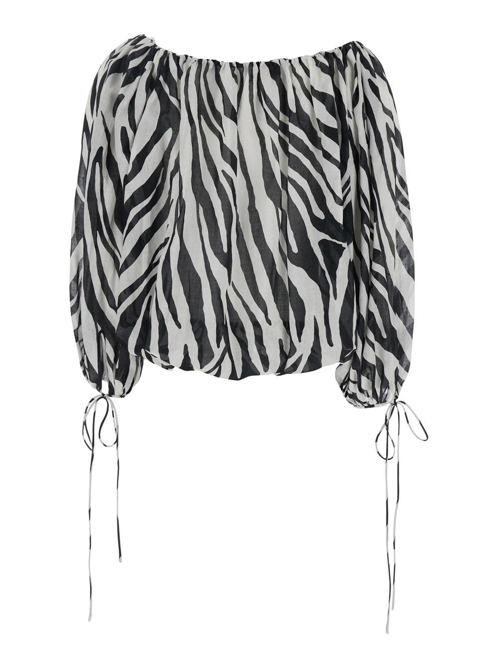 The Andamane Wilma Black And White Top With Boat Neck And All-over Zebra Motif In Cotton Woman In White/black