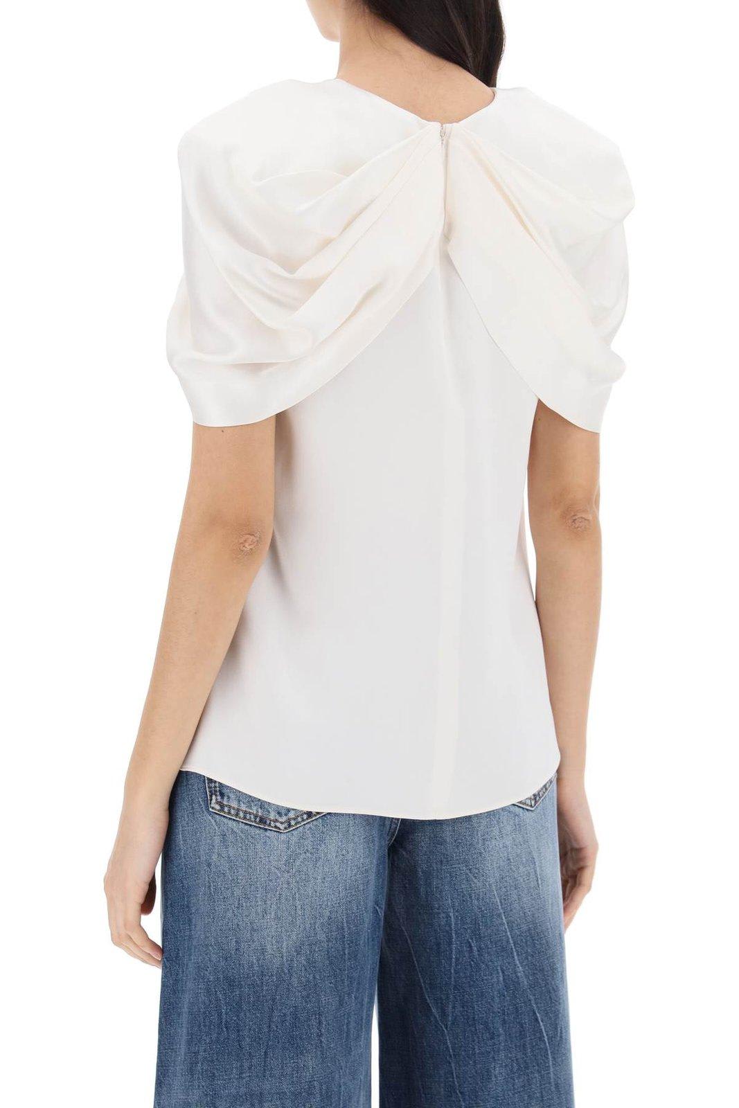 Shop Stella Mccartney Draped Shoulder Asymmetric Satin Top In Cream (white)