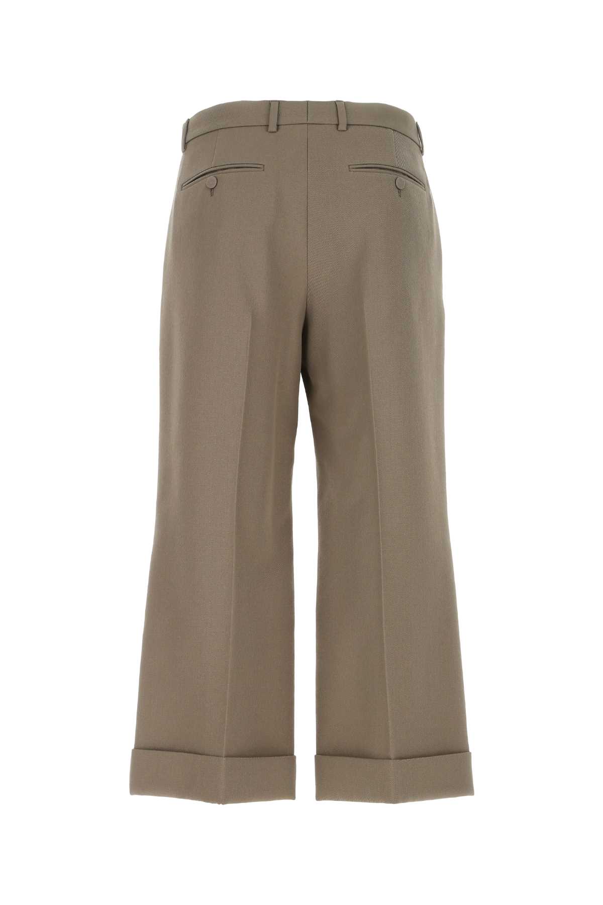 Shop Gucci Mud Wool Cropped Cut Pant In Brown